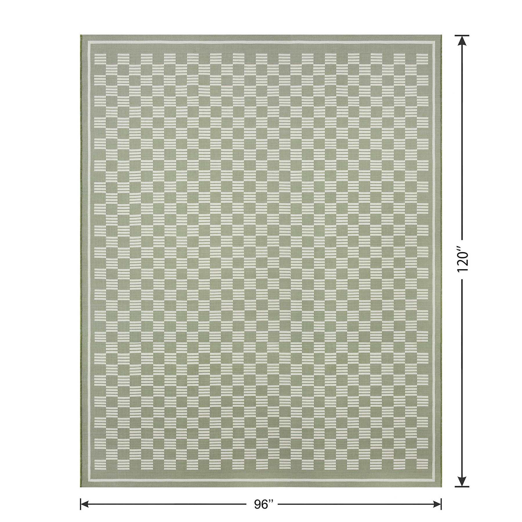 (E536) Honeybloom Green Checkerboard Area Rug, 8x10