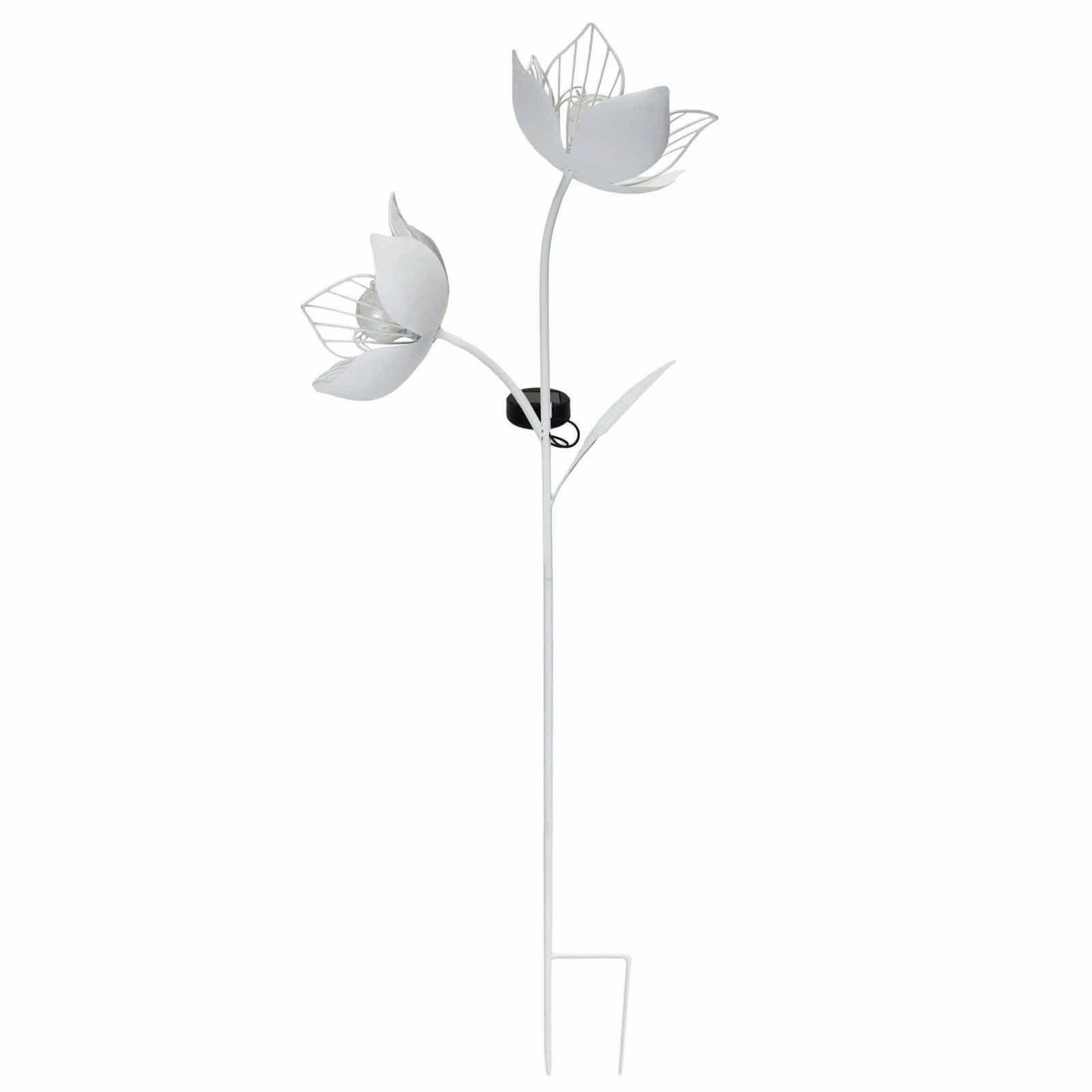 Honeybloom White Metal Solar Flower Yard Stake, 36"