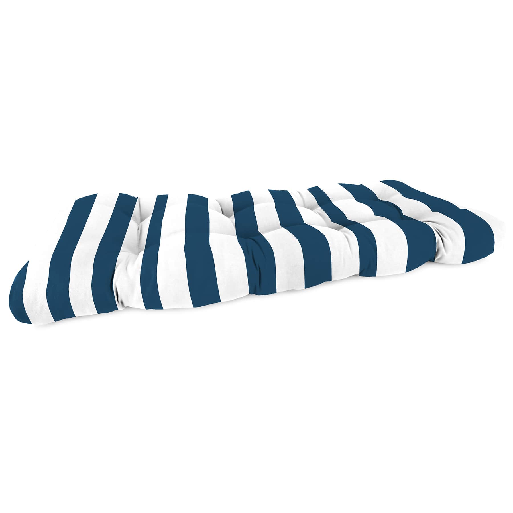 Providence Navy Blue Awning Striped Wicker Settee Cushion