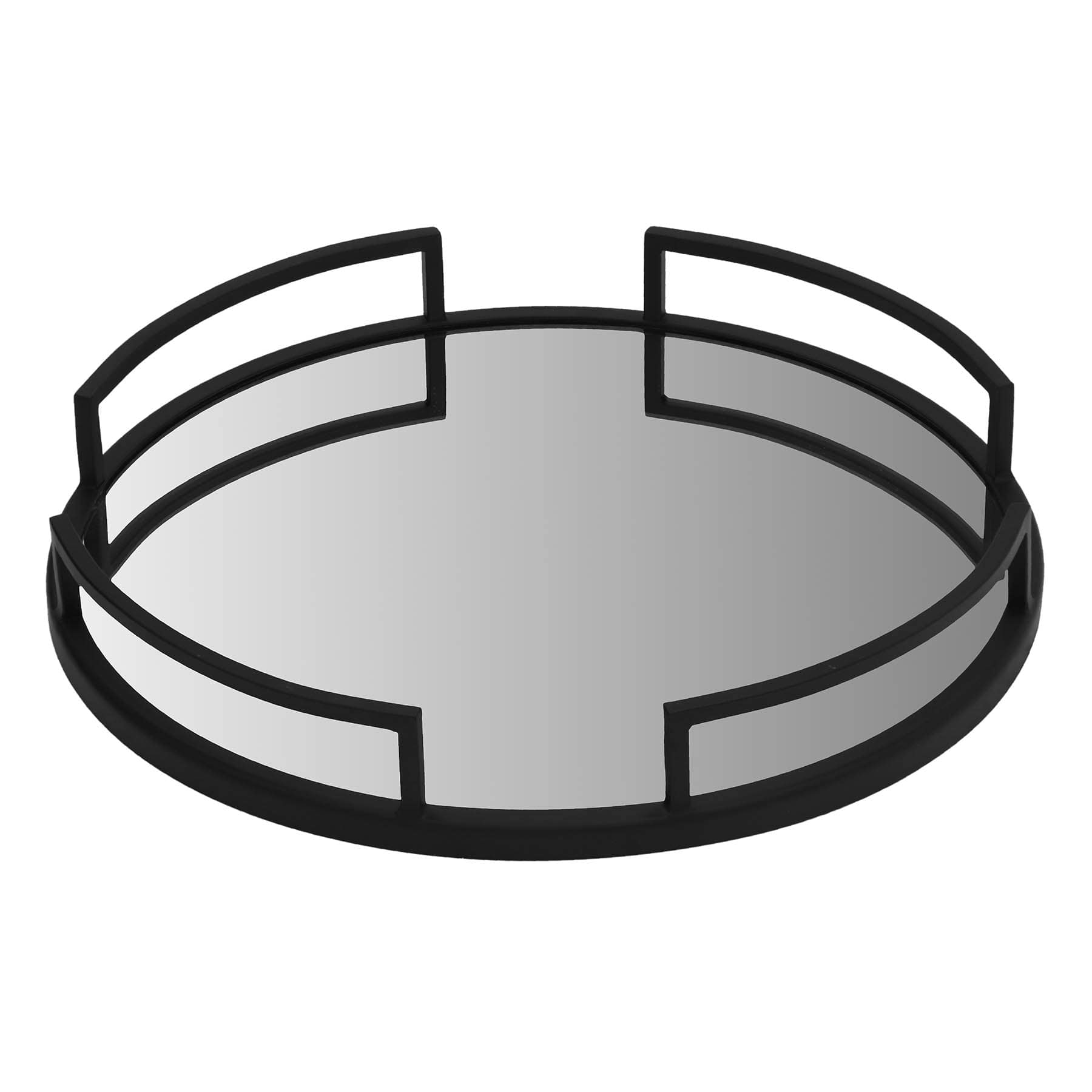 Round Black Metal Tray with Mirror, 20"