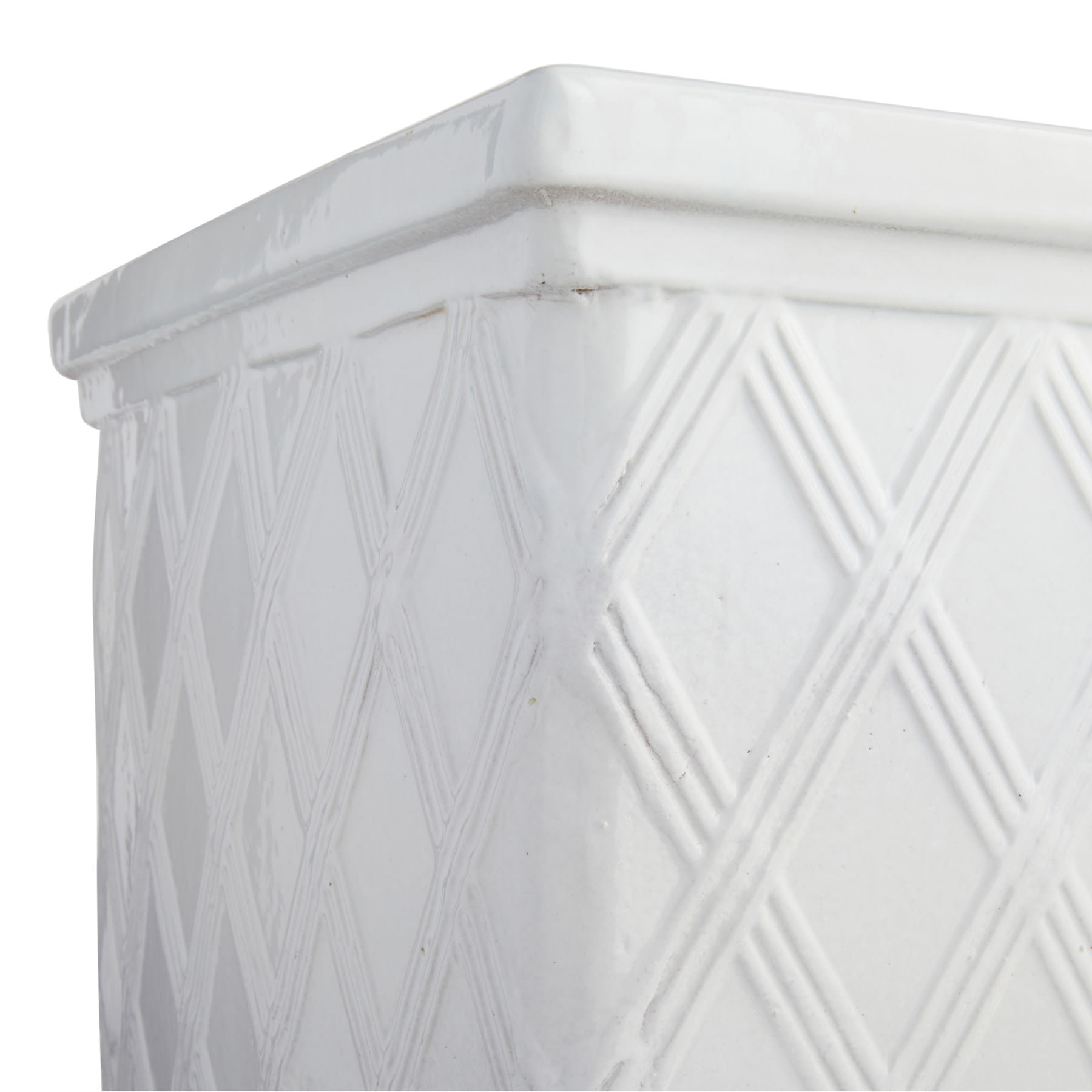 Providence White Lattice Ceramic Square Outdoor Planter, Large