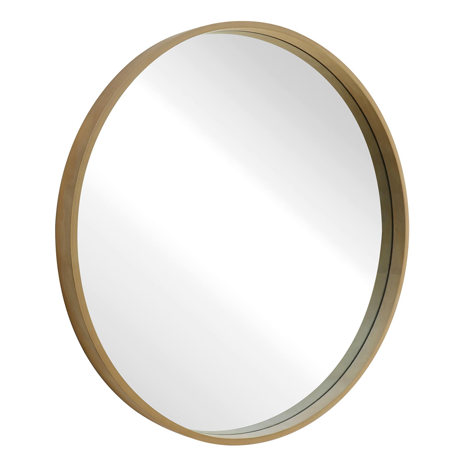Natural Wood Round Wall Mirror, 28"