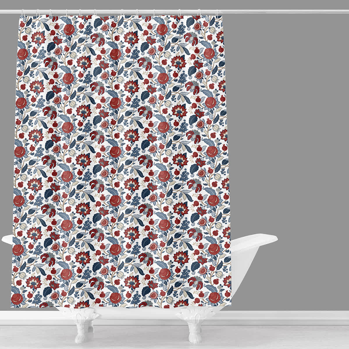 Providence Red & Blue Jacobean Shower Curtain, 72"