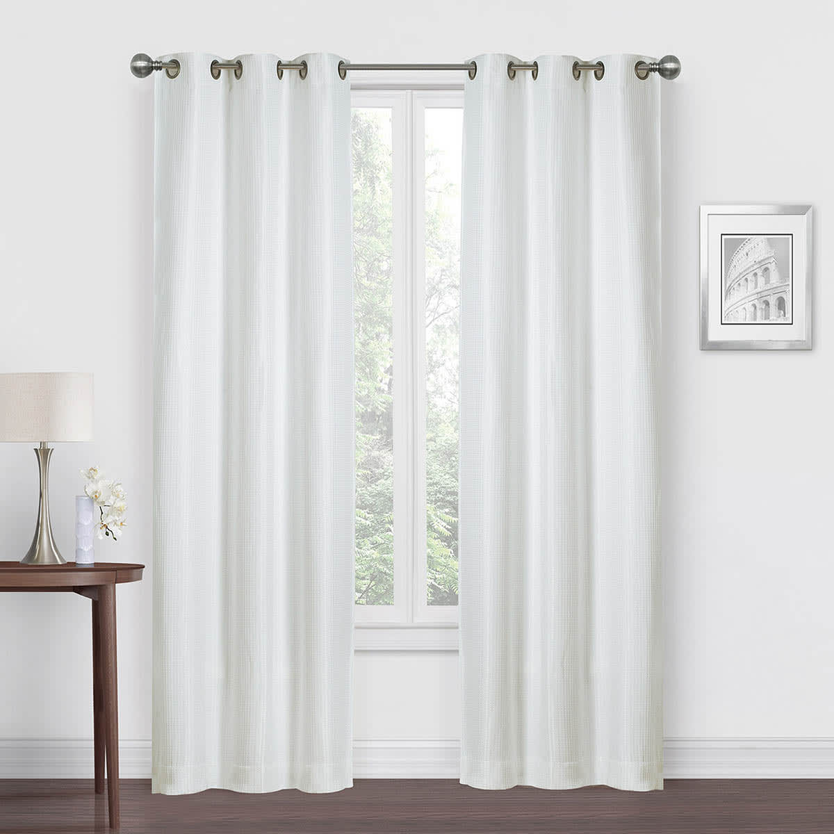 Morisson White Blackout Grommet Curtain Panel, 84"