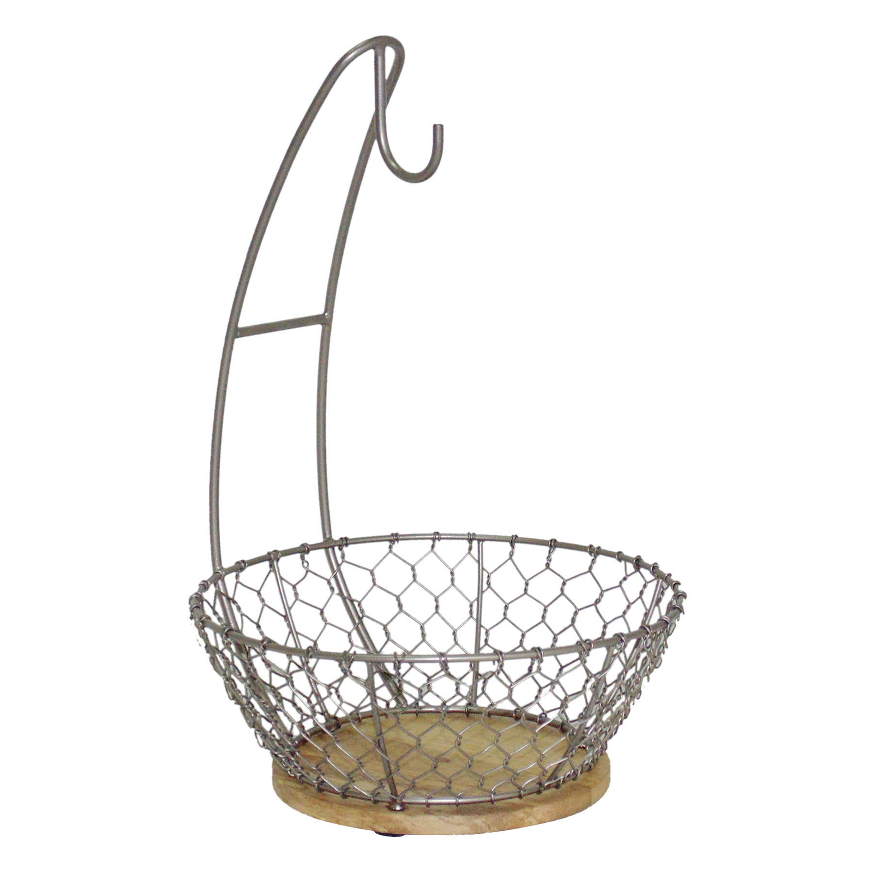 Iron Chicken Wire Basket with Mango Wood Base with Banana Hanger