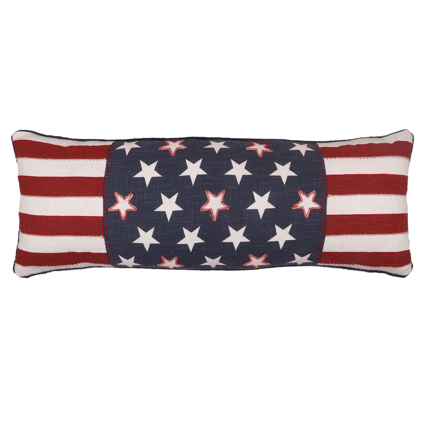 Homespun Patriotic Stars & Stripes Embroidered Throw Pillow, 14x36