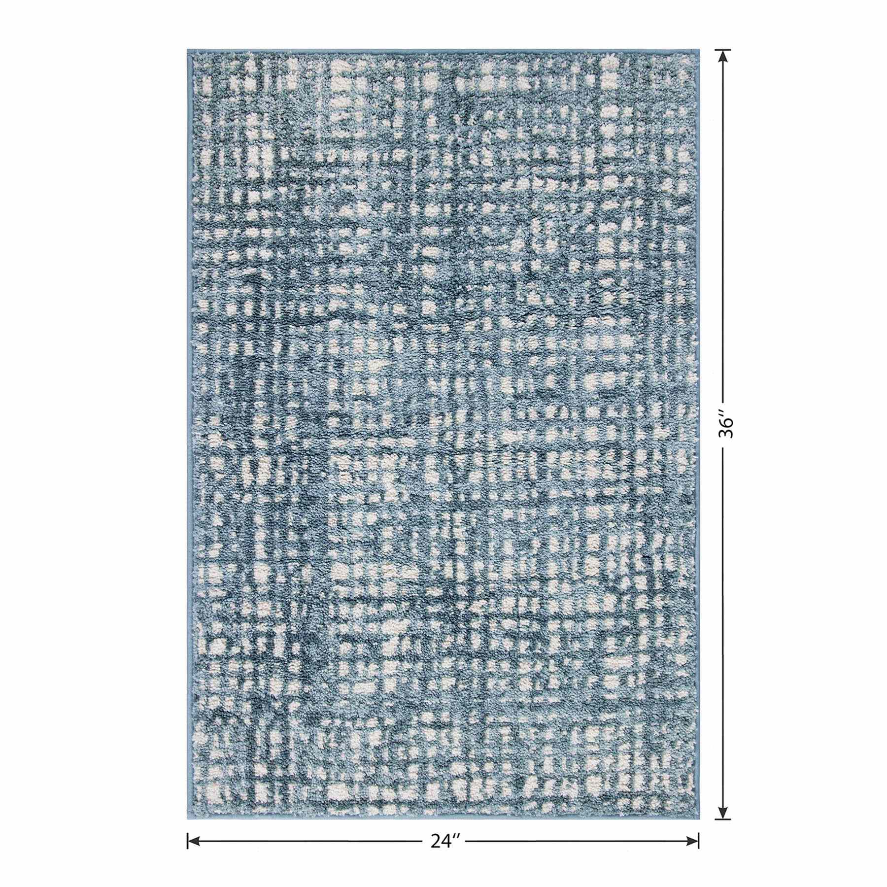 Grayson Blue Abstract Knitted Washable Accent Rug with Gel Latex Back, 24x36