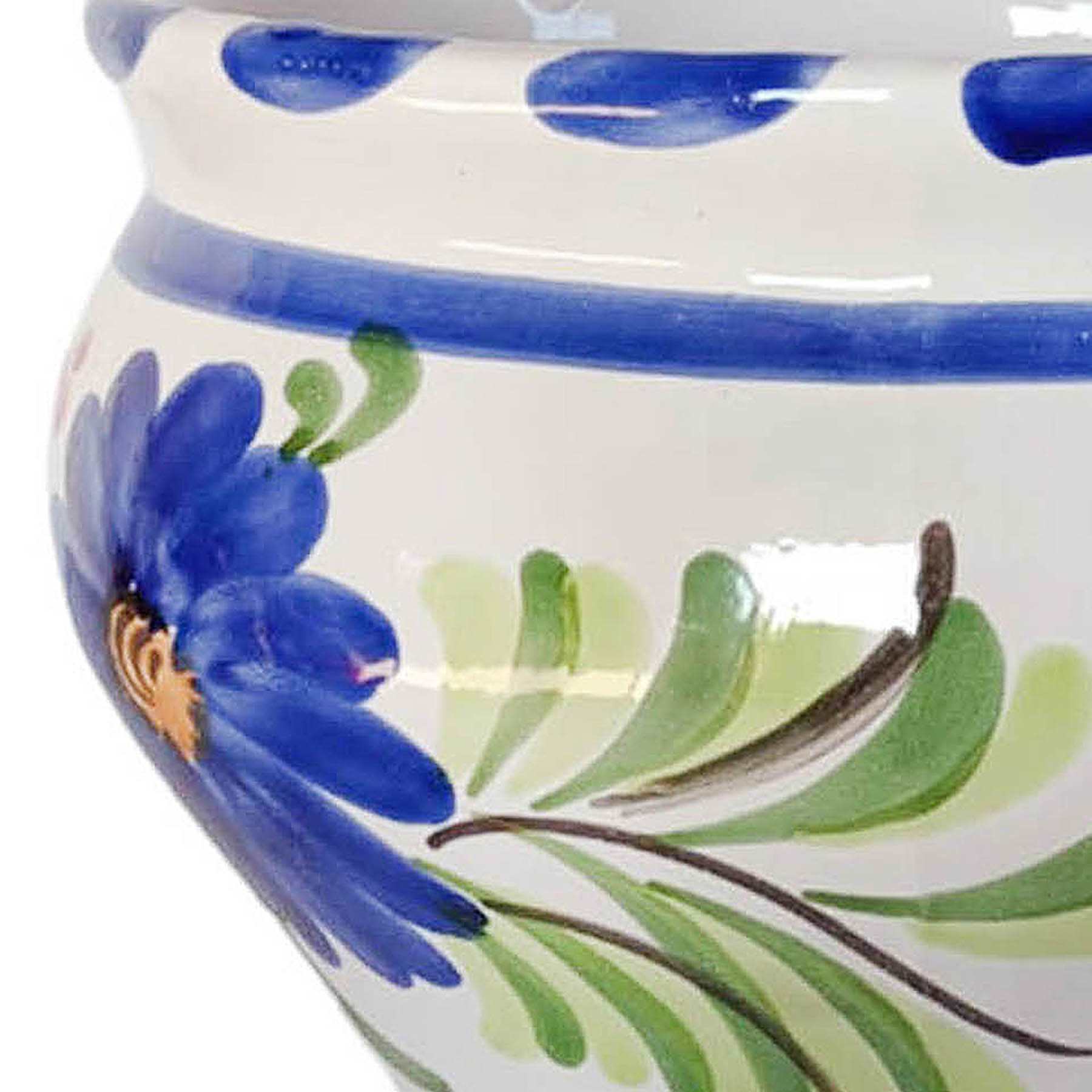 Hand Painted Spanish Blue Floral Outdoor Planter, Small