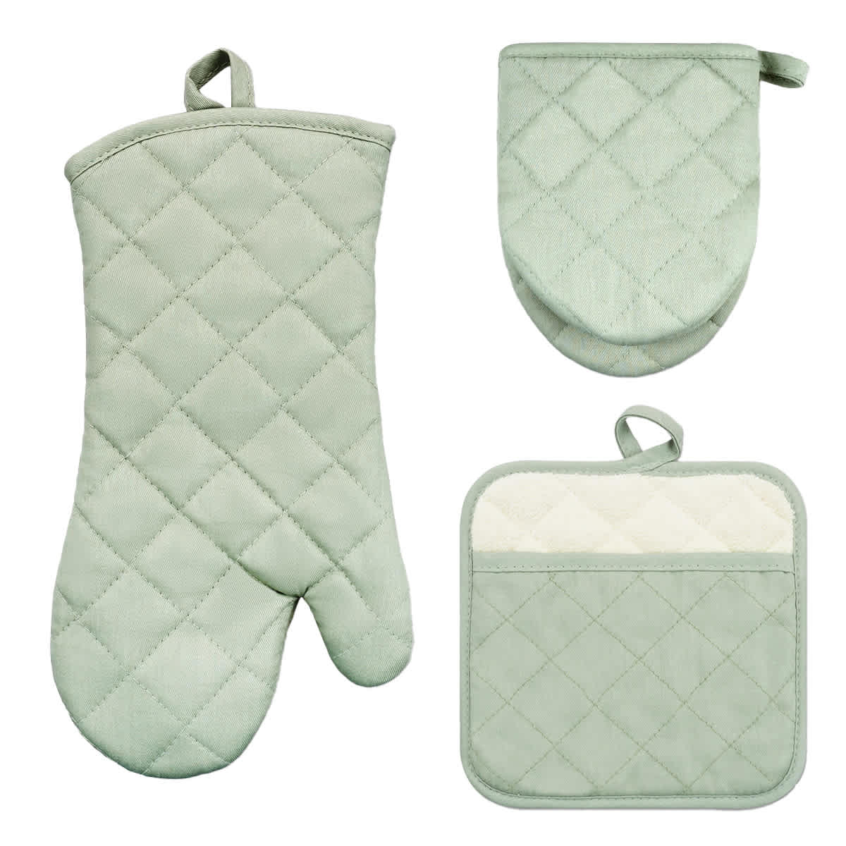 Set of 3 Green Pot Holder Oven & Mini Mitts