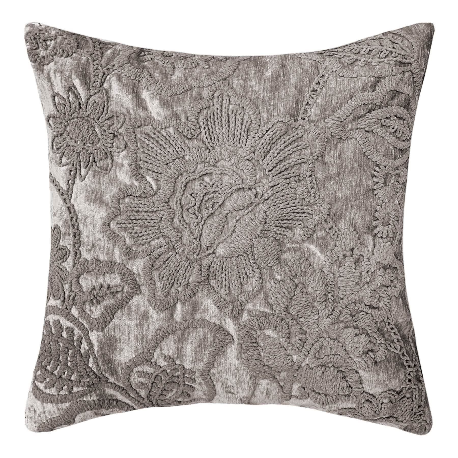 Frannie Taupe Floral Embroidered Throw Pillow, 18"