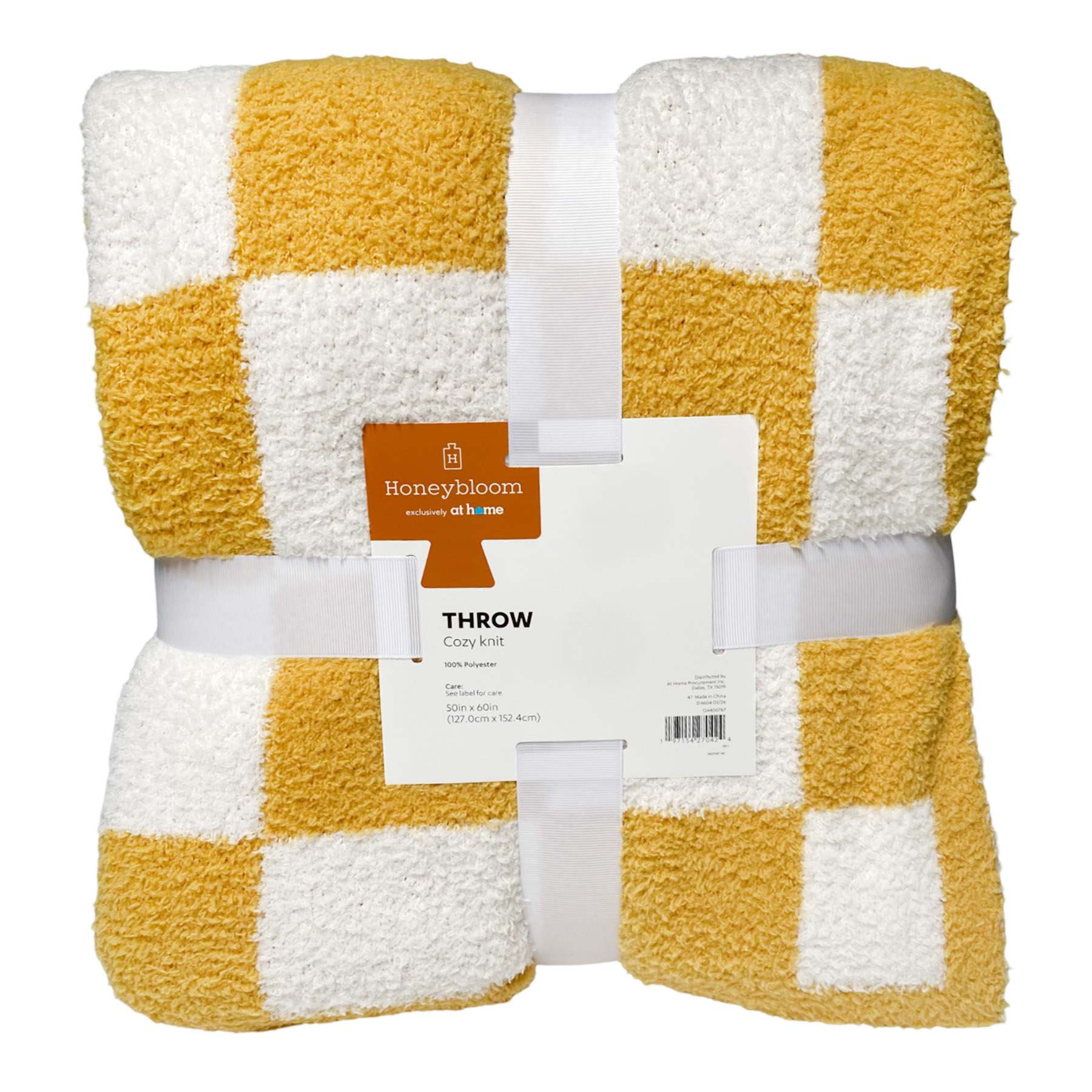 Honeybloom Yellow Checkered Cozy Knit Throw Blanket, 50x60