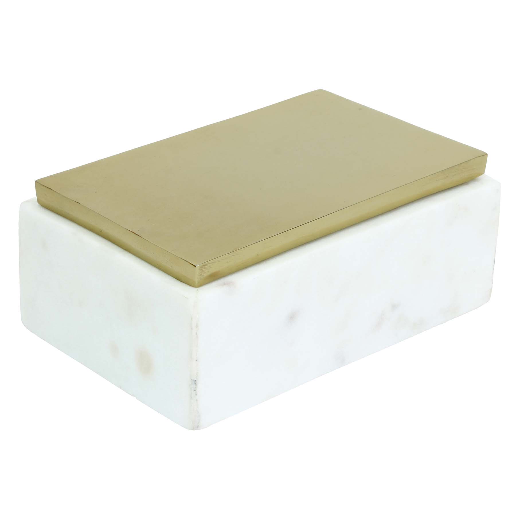 White Marble Box with Gold Metal Lid, 6x4x2.5