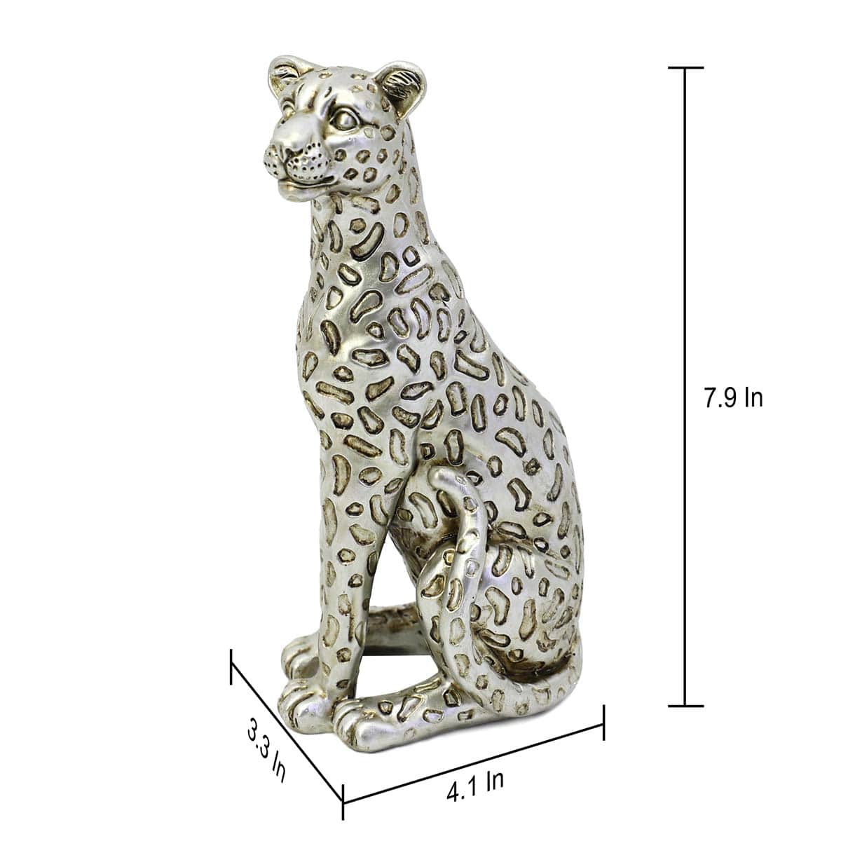 Found & Fable Silver Sitting Leopard Decor, 8"