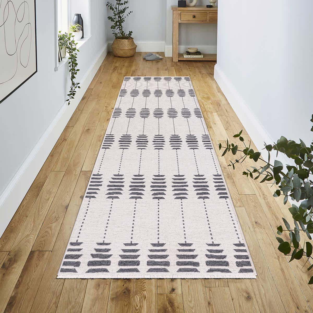 (D613) Tracey Boyd Palermo Grey & White Washable Runner, 3x8