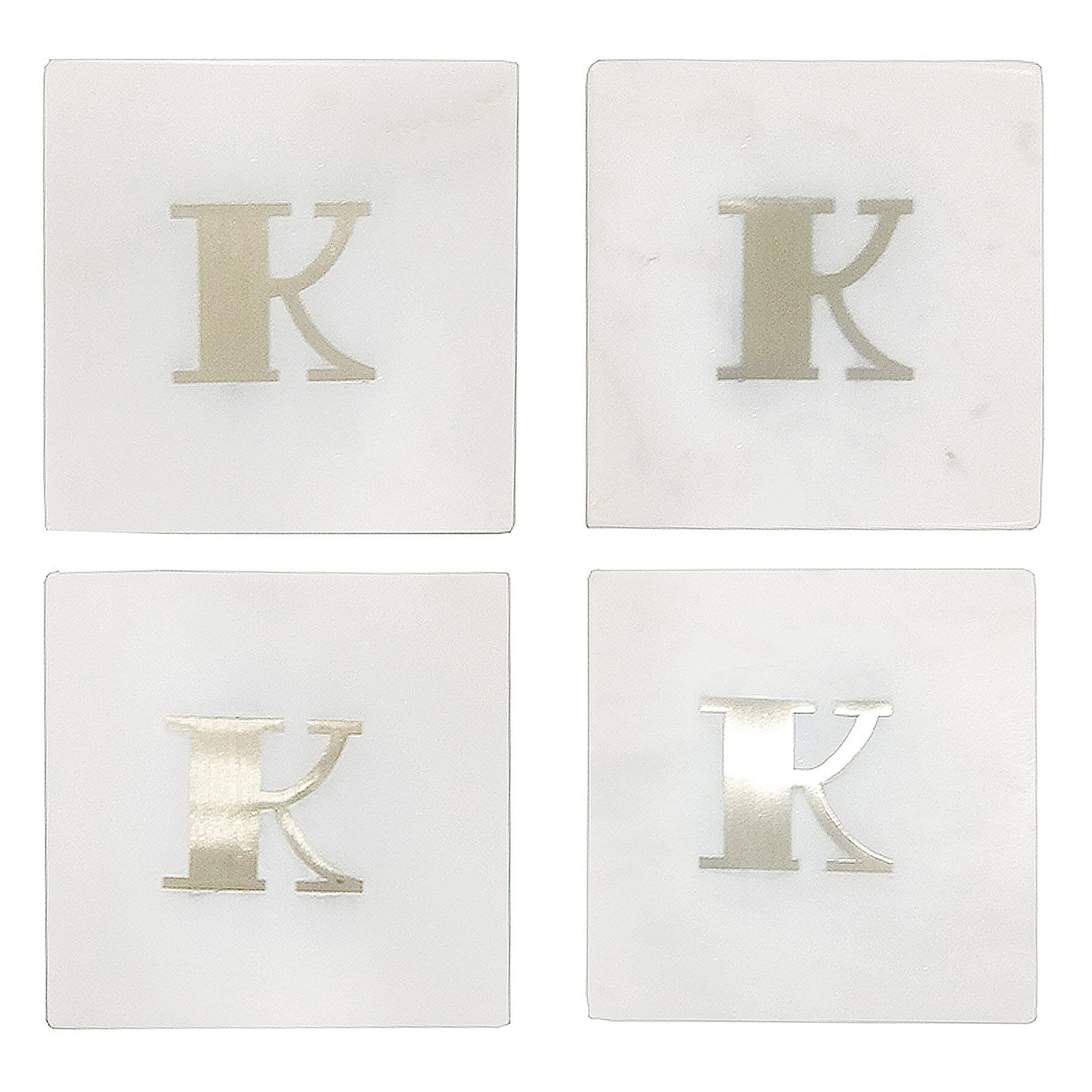 Set of 4 Marble & Brass Monogram Coasters, K