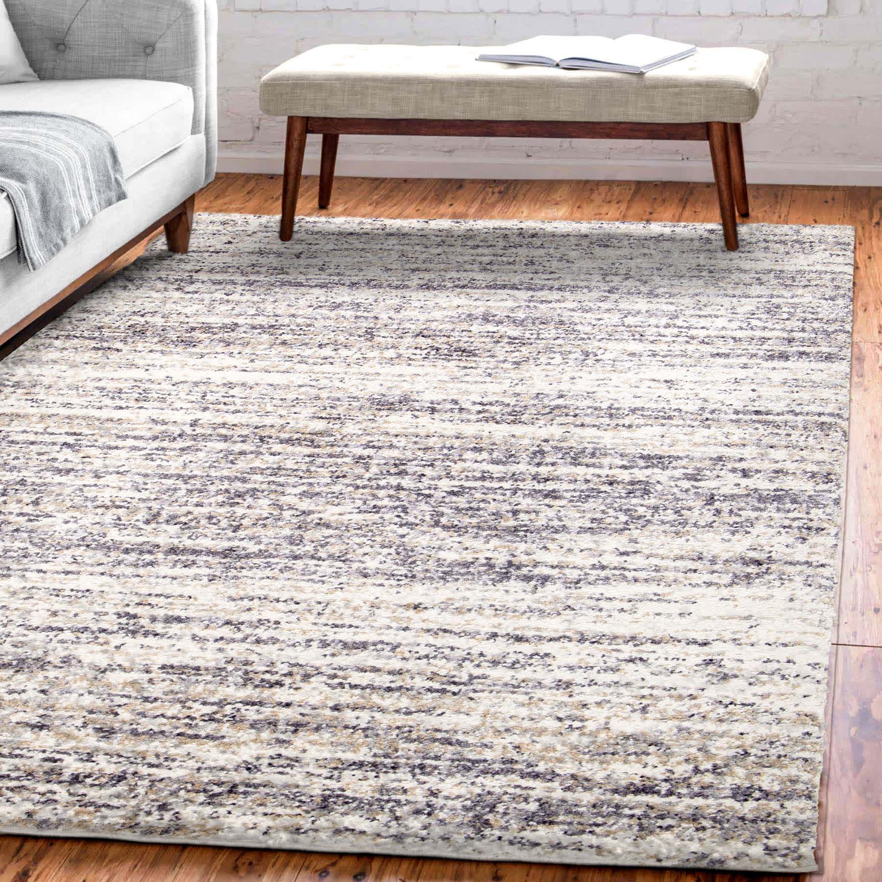 (A452) Heather Fields Light Taupe Shag Area Rug, 5x7