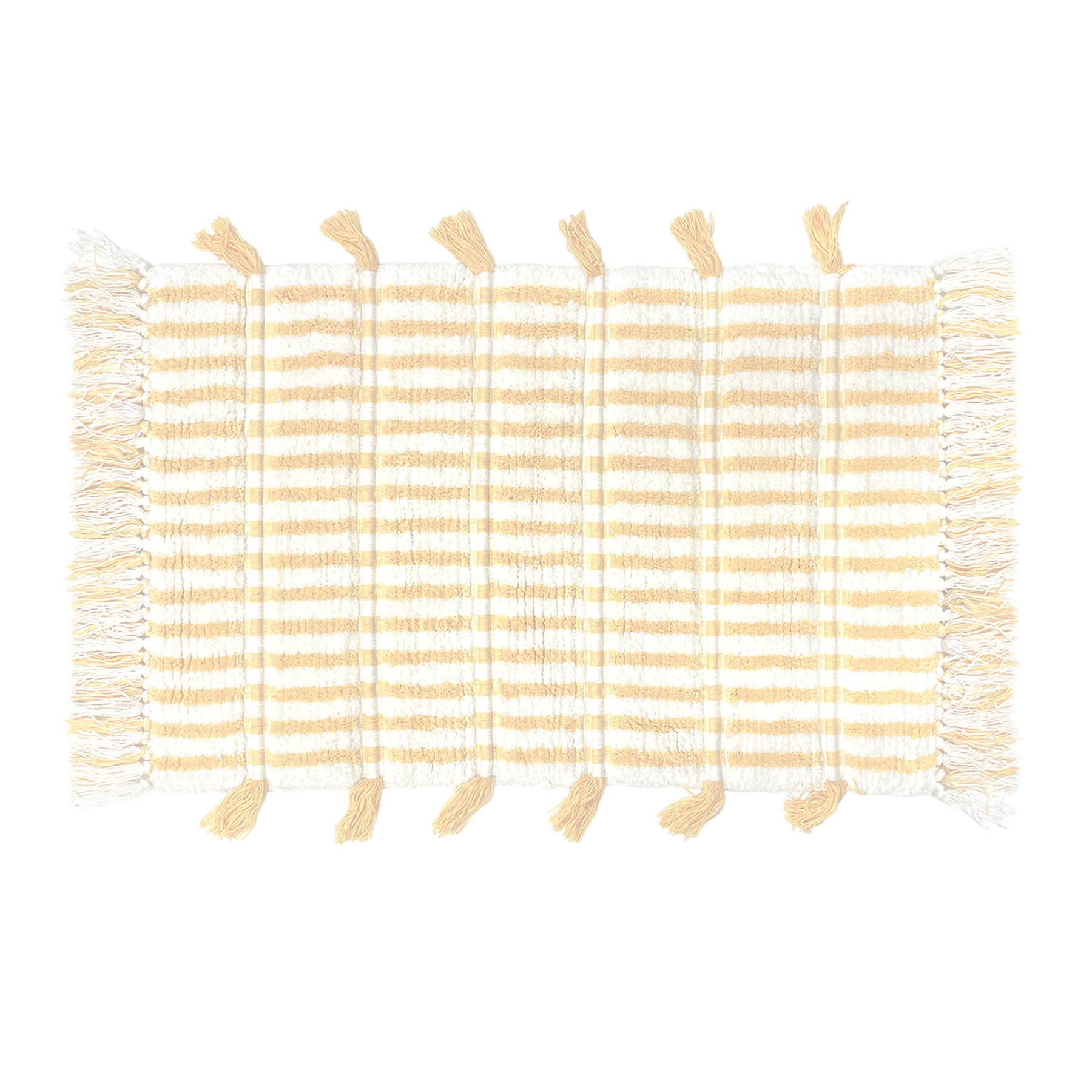 Honeybloom Yellow Striped Cotton Bath Rug with Tassels, 20x30