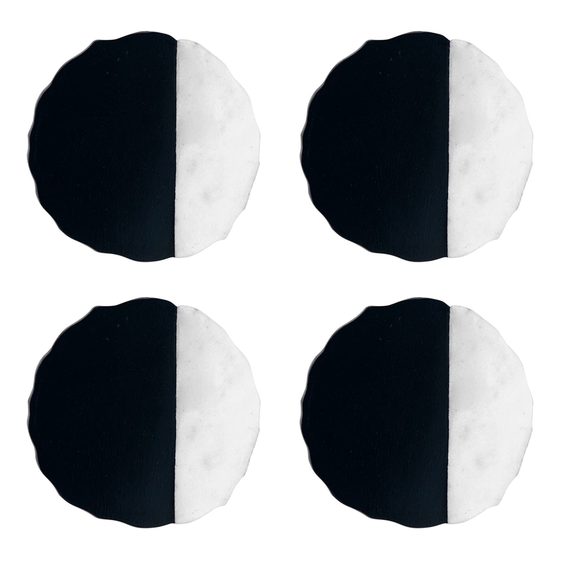 Set of 4 Black & White Marble-Look Wooden Coasters