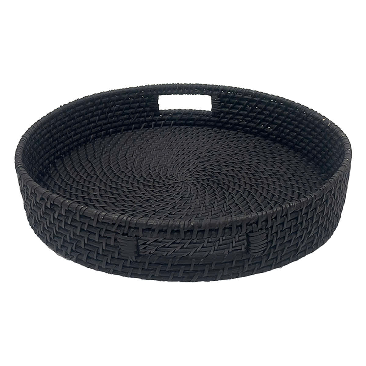 Black Round Rattan Tray, 17.3"