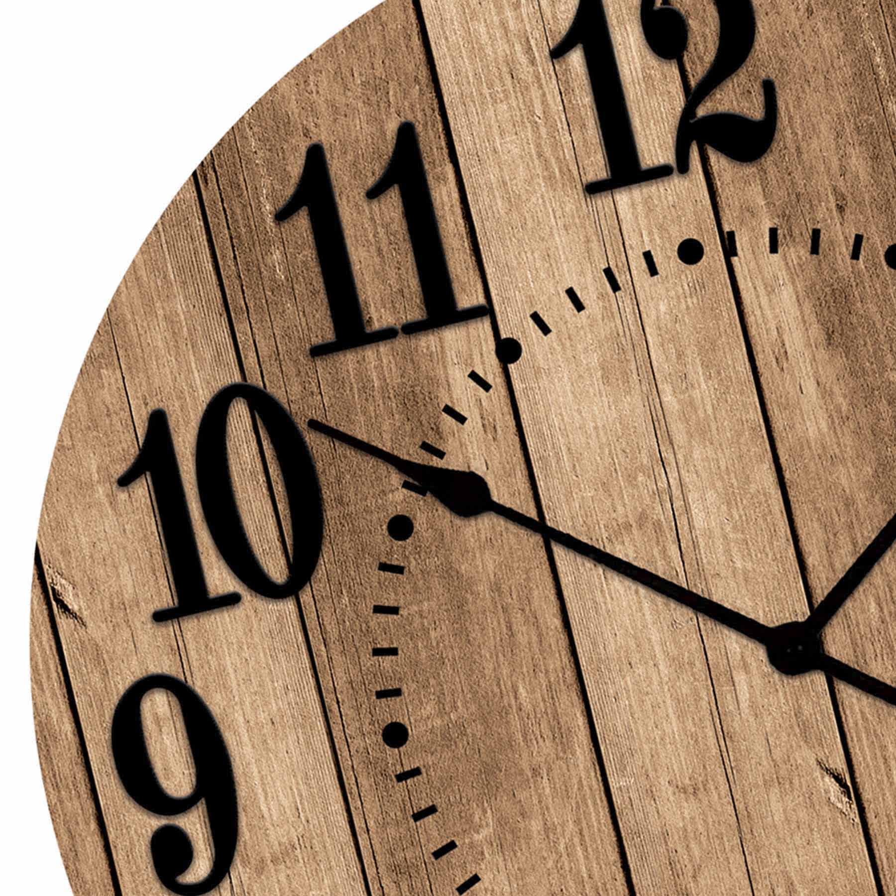 Brown-washed Wood Plank Wall Clock, 14"