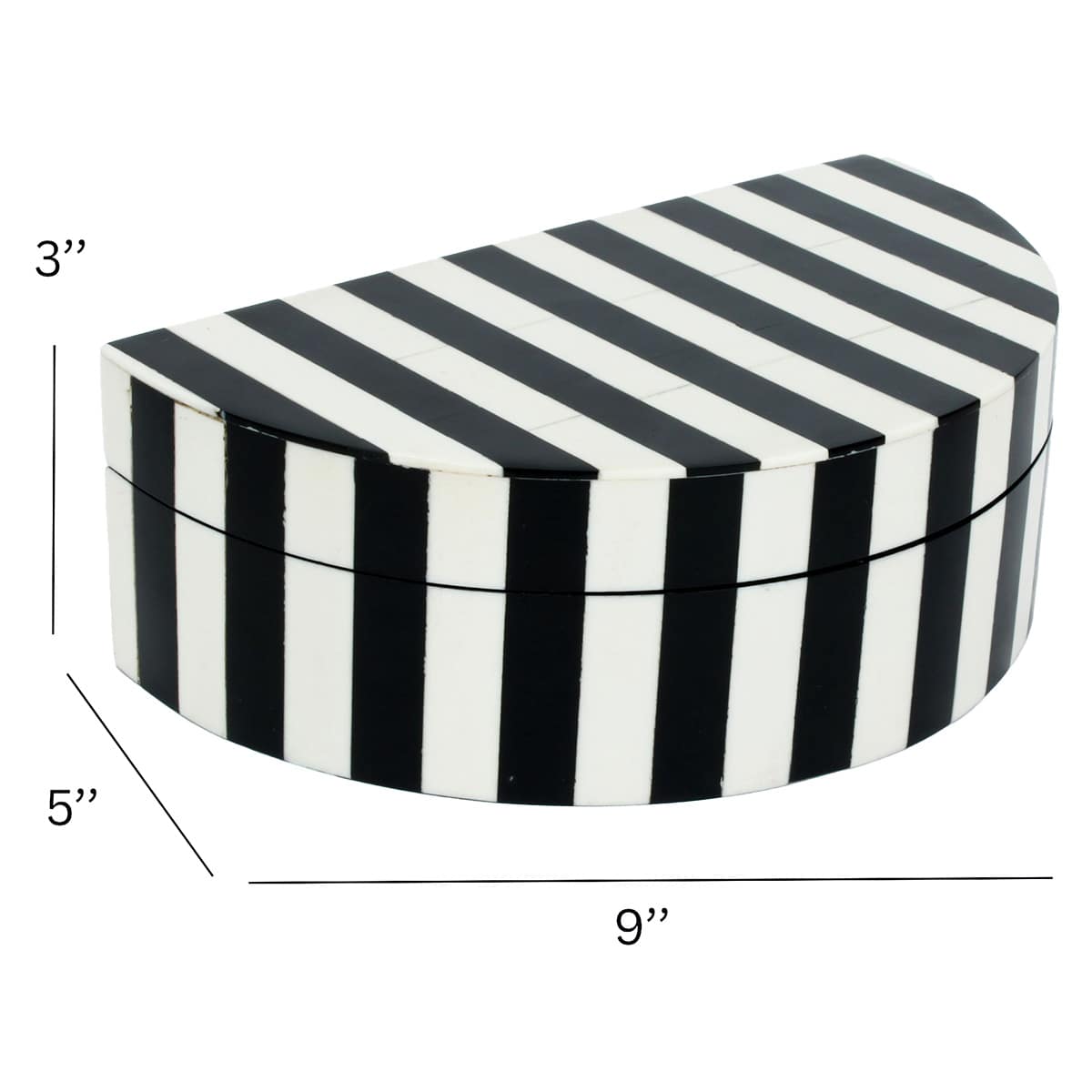 Black and White Large Half Round Resin Box, 9x5