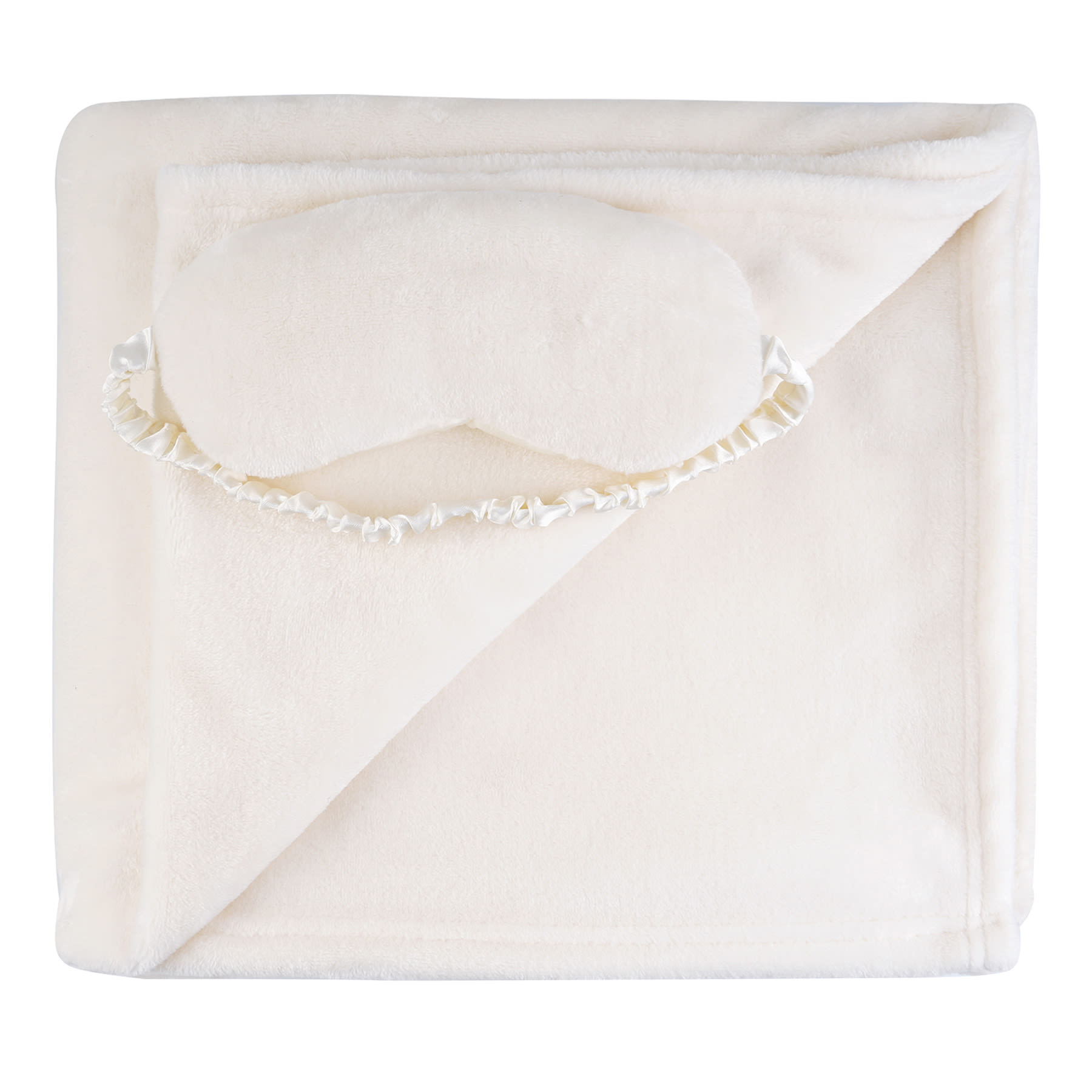 Honeybloom Ivory Micro Plush Throw Blanket & Eye Mask Sleeper Set, 50x60