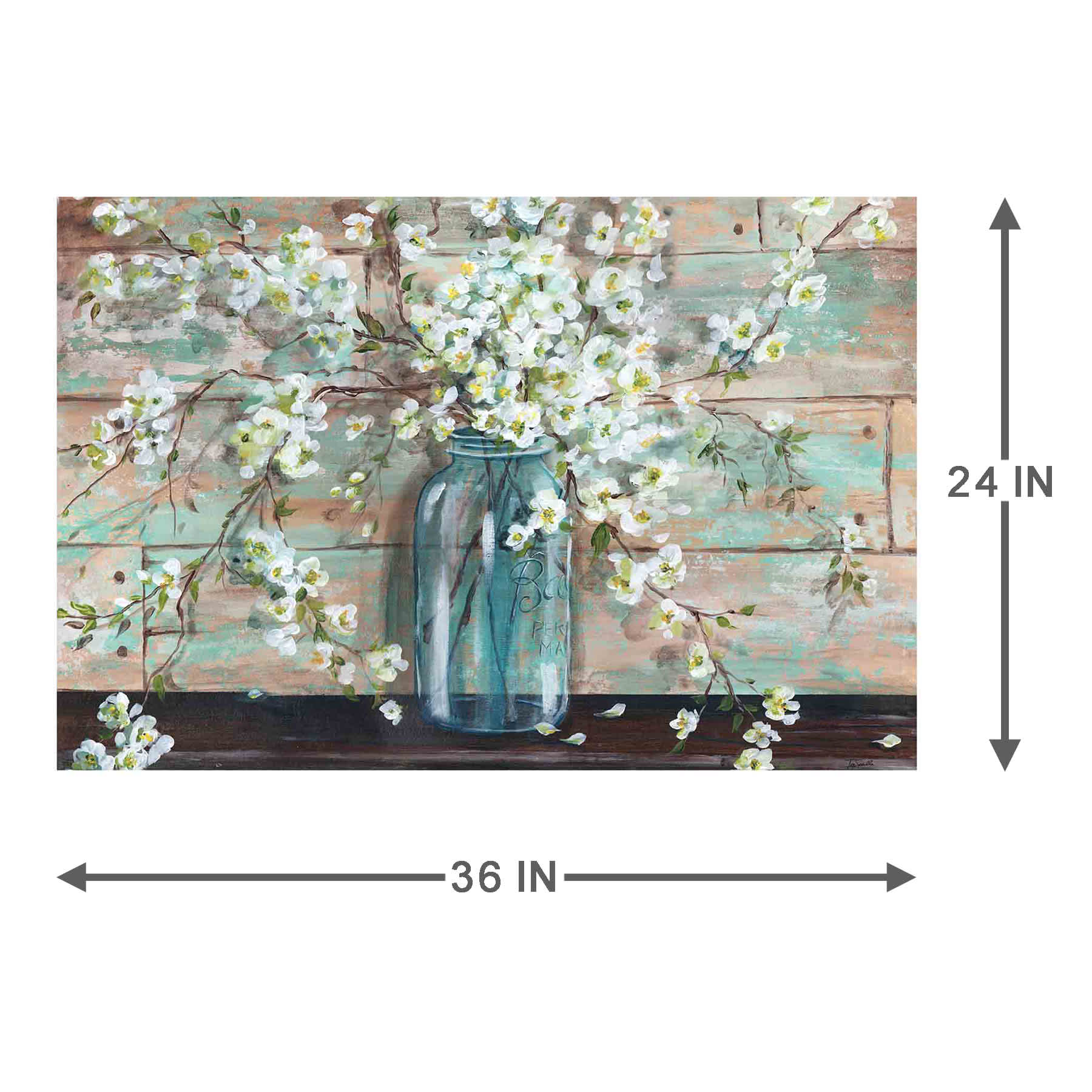 Blossoms in Mason Jar Embellished Canvas Wall Art, 36x24