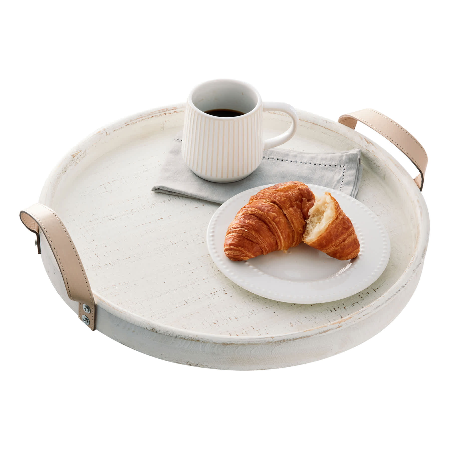 White Round Wooden Decorative Tray, 18"