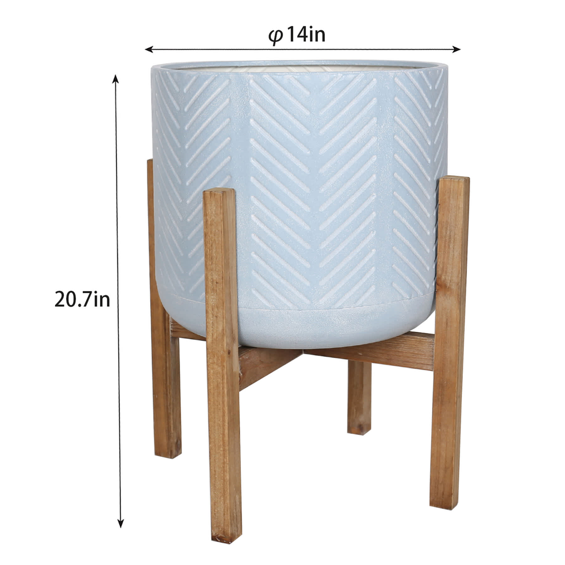 Bay Blue Metal & Wood Planter Stand, Medium