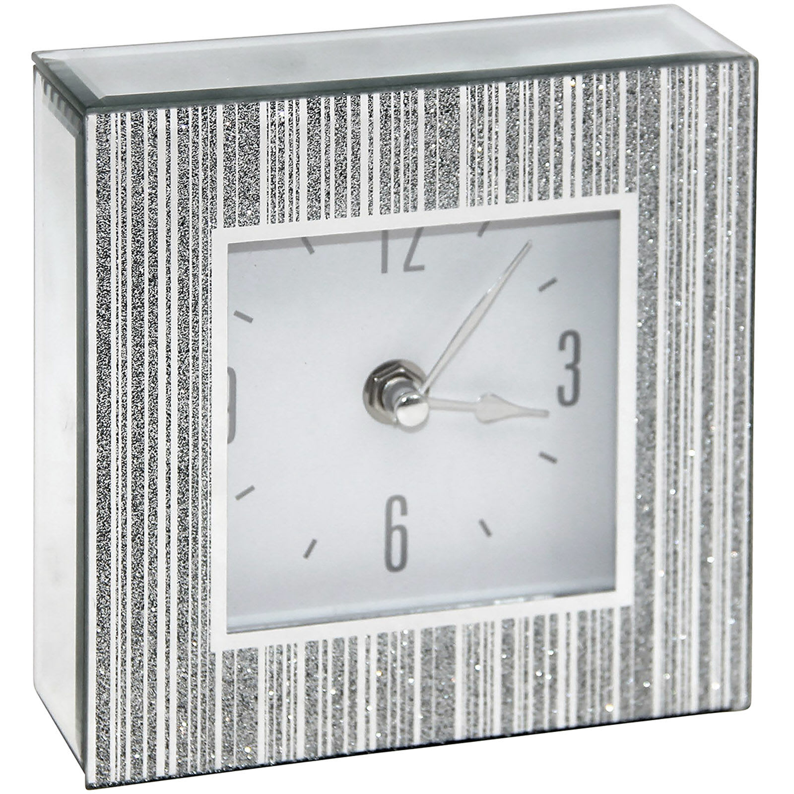 Silver Square Mirror Clock, 5"