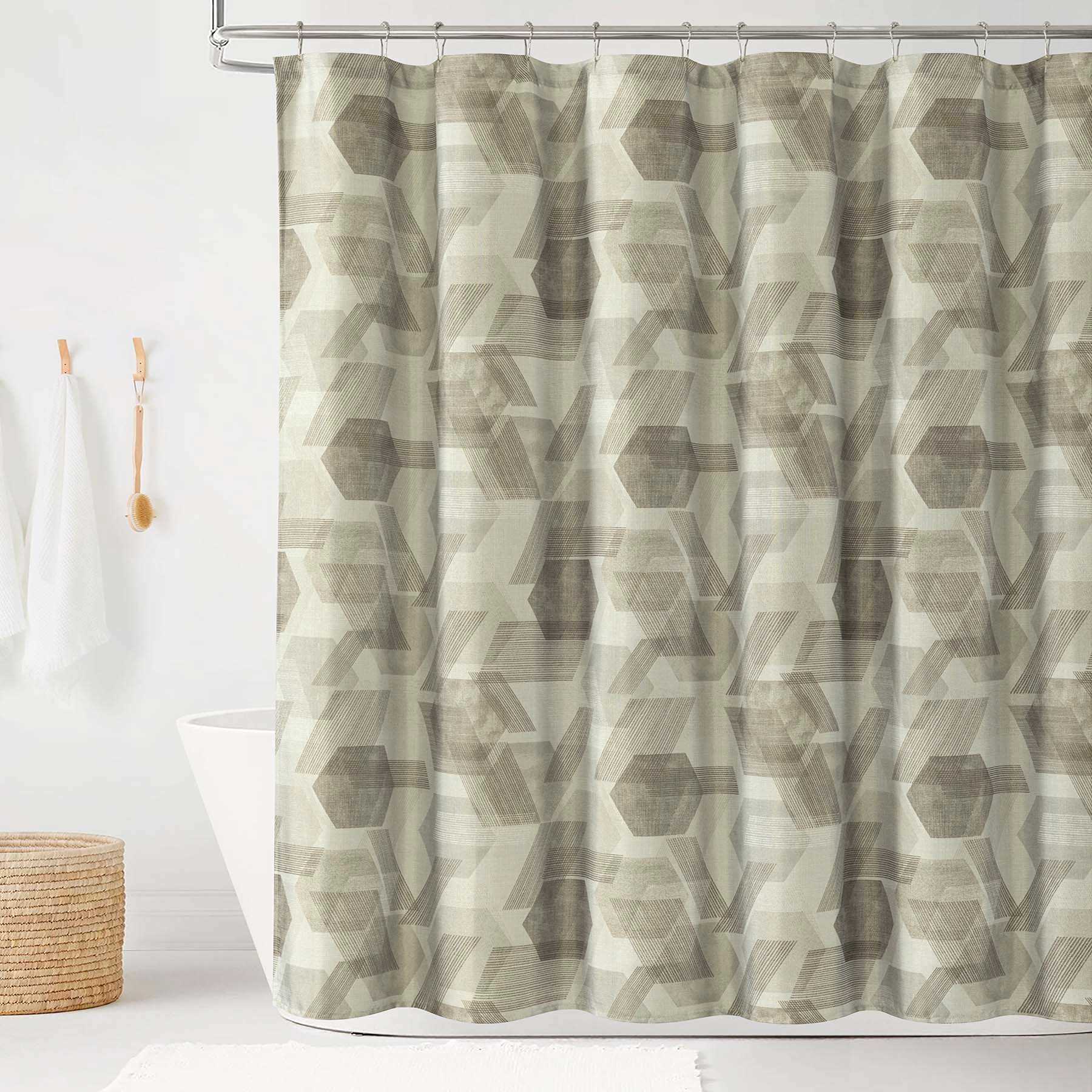 13-Piece Tan Earthy Geo Shower Curtain Set, 72"