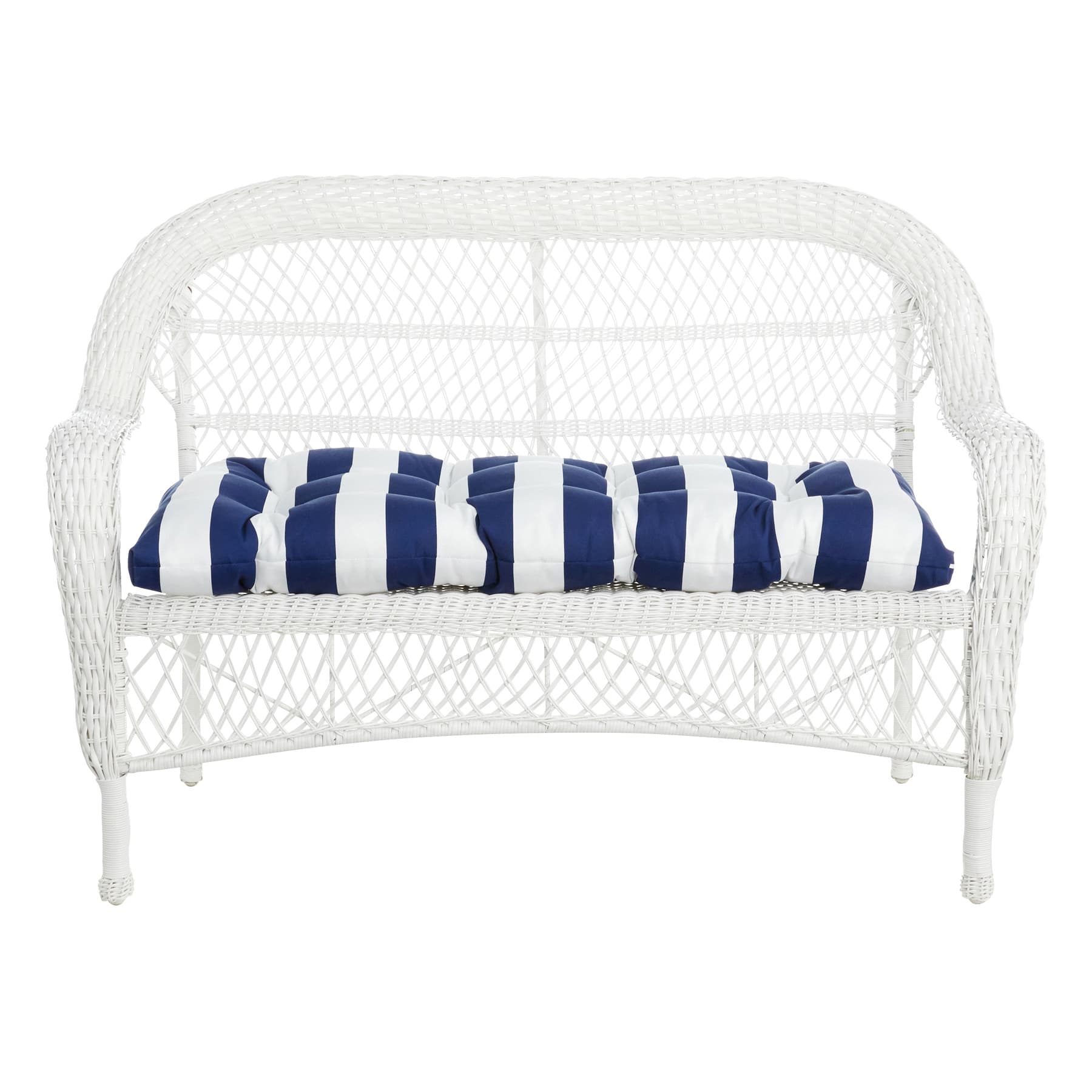 Providence Navy Blue Awning Striped Outdoor Wicker Settee Cushion