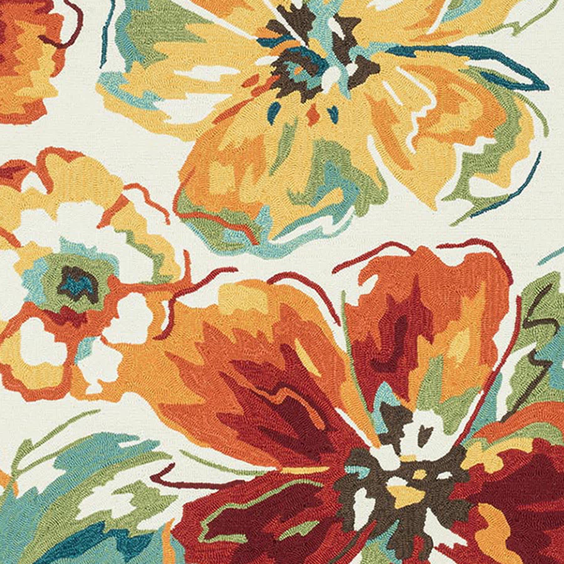 (A138) Summerton Ivory & Red Multicolor Hooked Area Rug, 5x7
