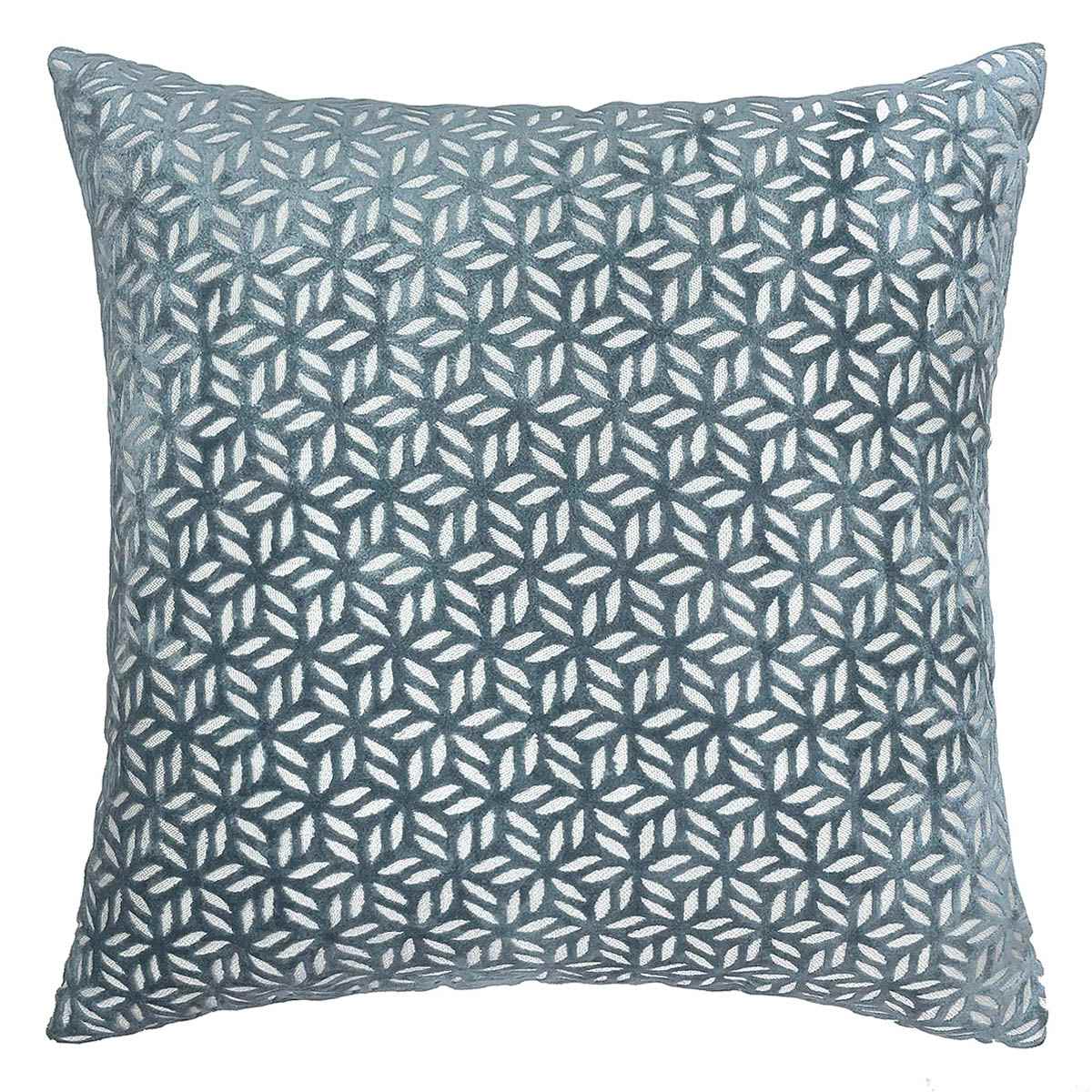 Slate Teal Petal Cut Velvet Throw Pillow, 18"