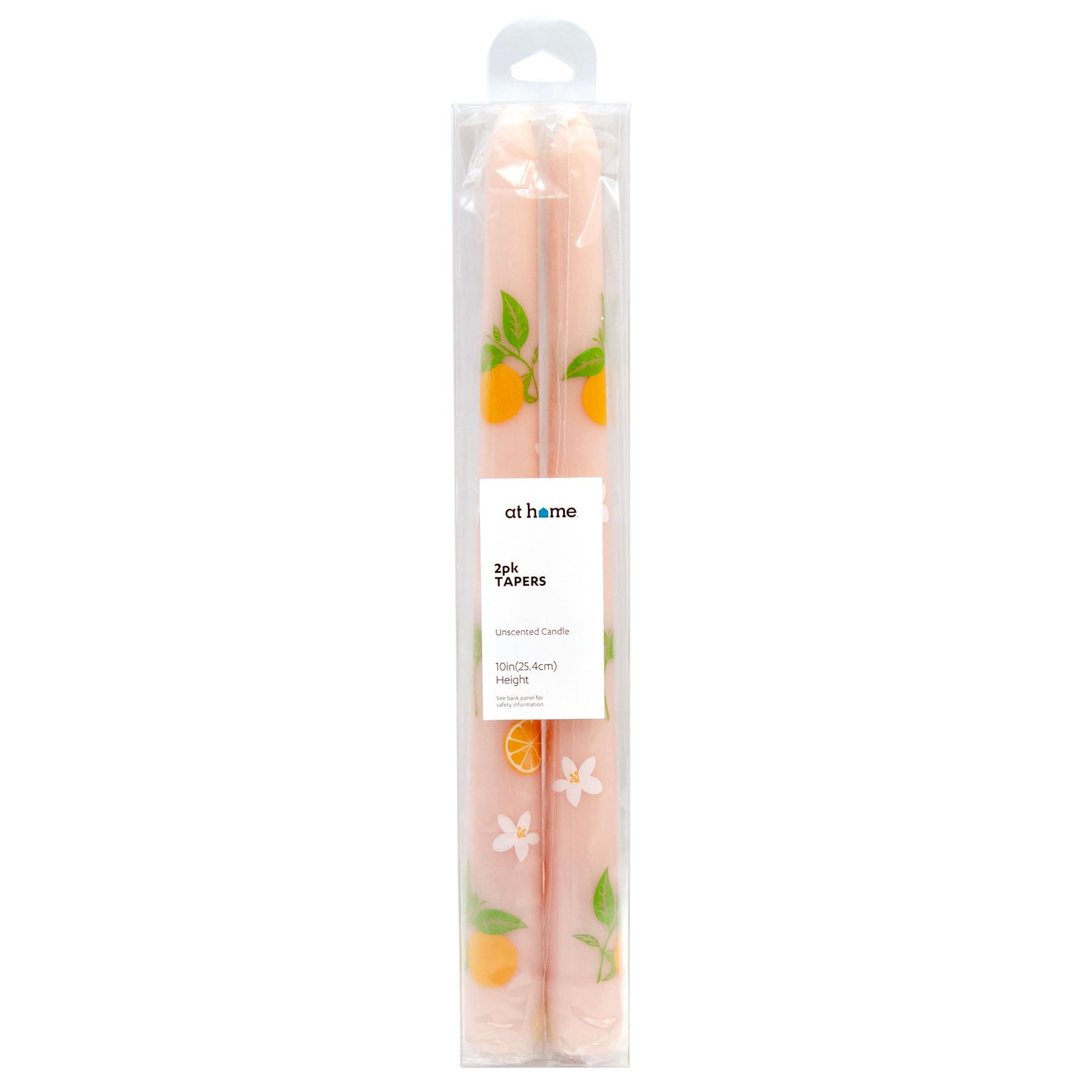 2-Pack Orange Printed Pink Taper Candles, 10"