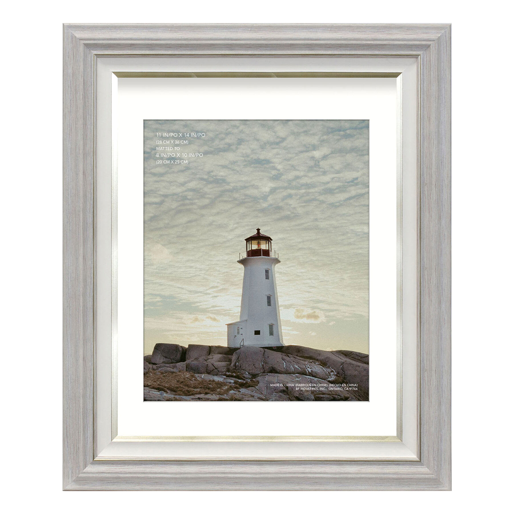 Miranda 11x14 Matted to 8x10 Wall Frame, Distressed White & Champagne