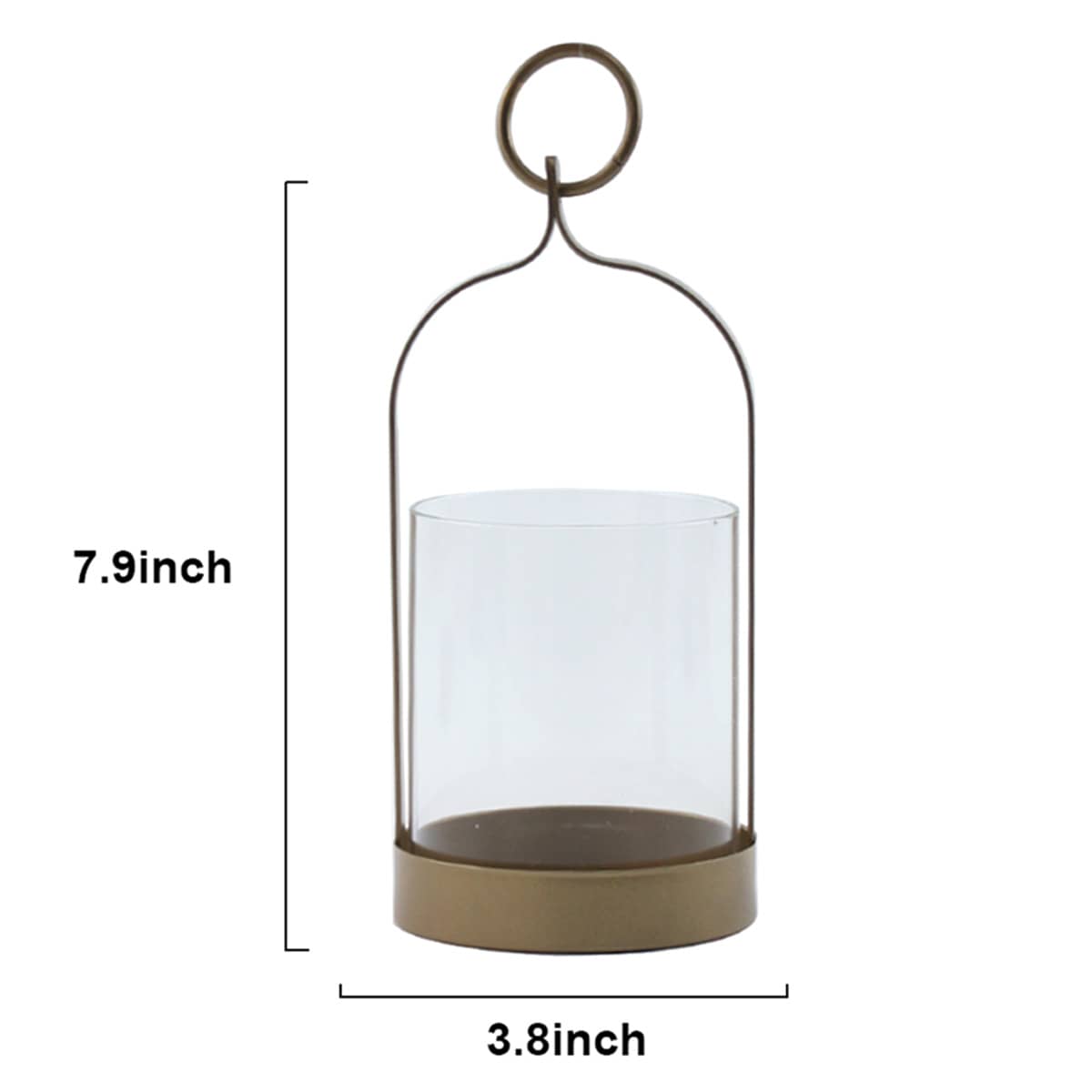 Gold Metal & Glass Lantern with Ring Handle, 8"