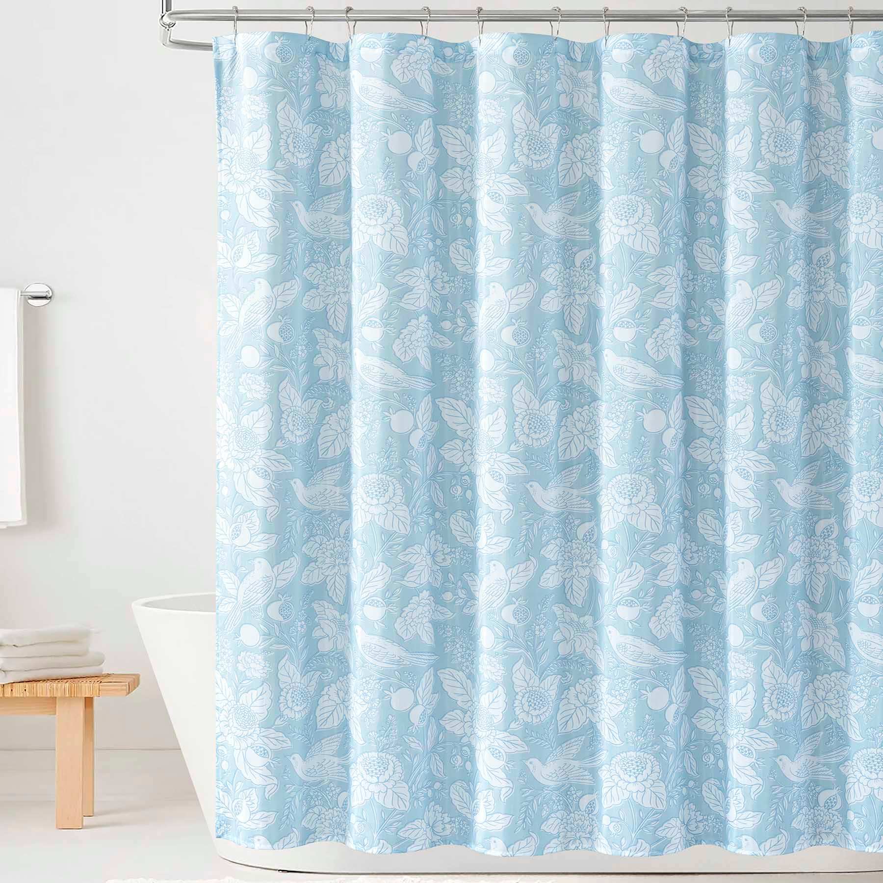 Providence Light Blue Jacobean Songbird Shower Curtain, 72"