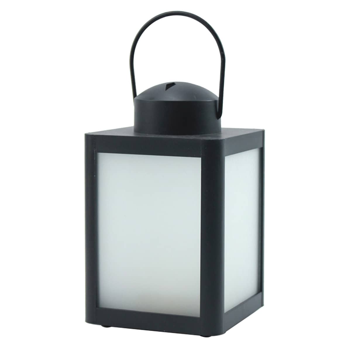Black Plastic LED Lantern with Frosted Glass, 6.7"