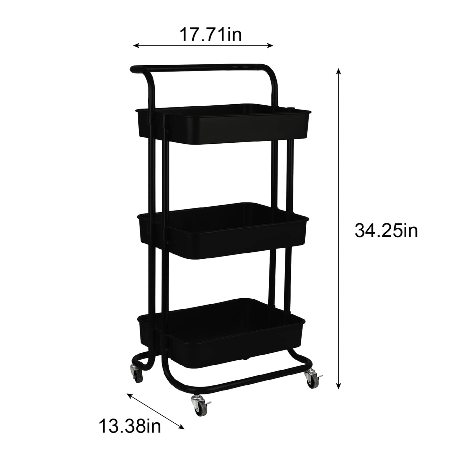 3-Tier Rolling Storage Cart, Black