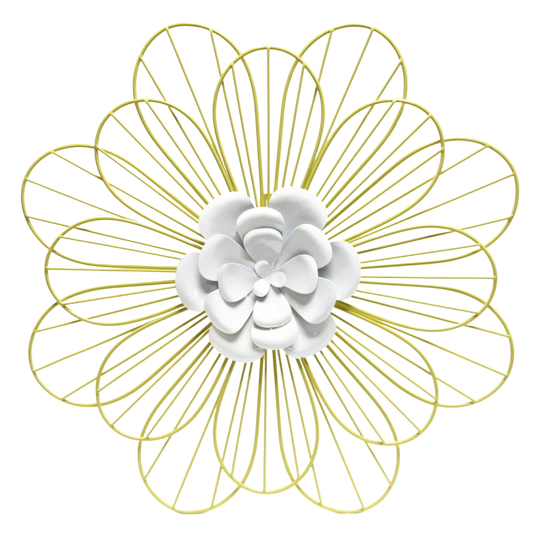 Sunny Club Yellow Metal Wire Flower Outdoor Wall Decor, 18"