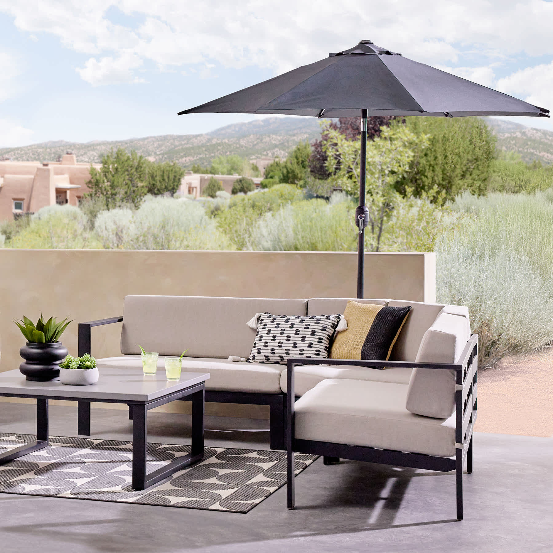 Black Crank & Tilt Round Patio Umbrella, 9'