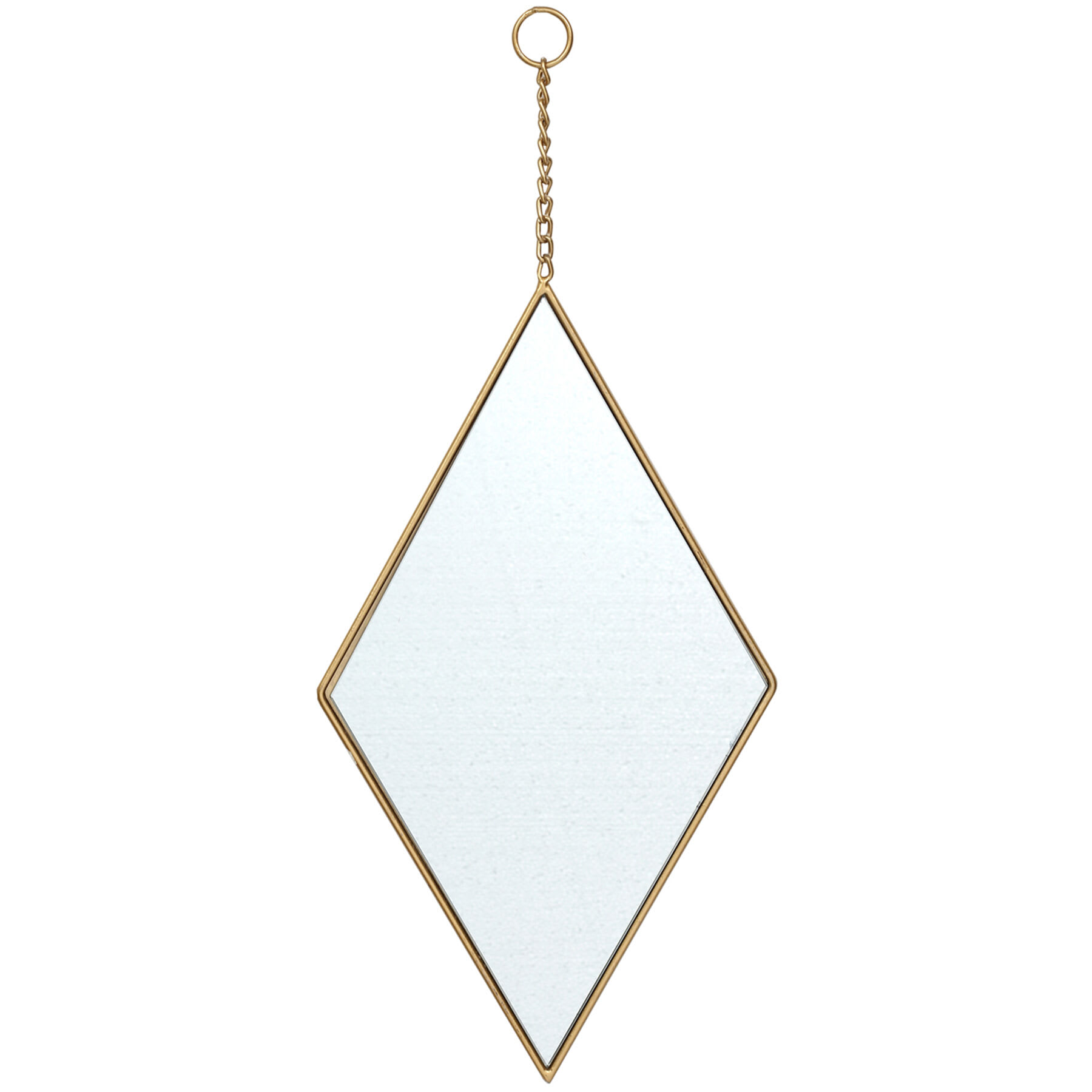Gold Metal Diamond Shaped Hanging Wall Mirror, 10x18