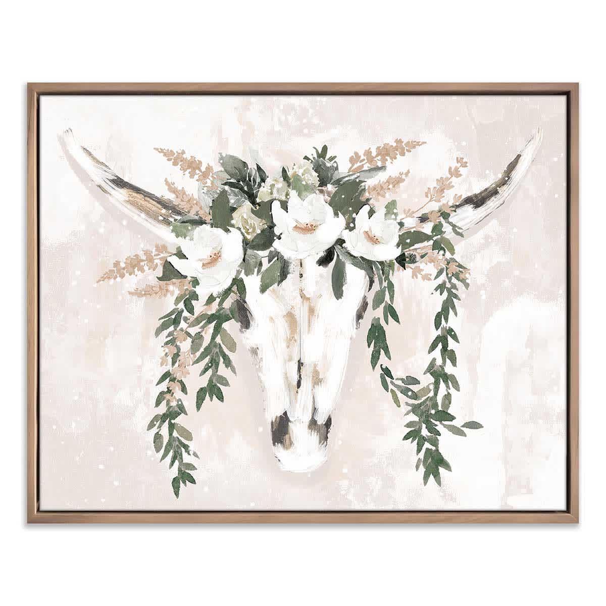 Floral Cow Skull Framed Canvas Wall Art, 20x16