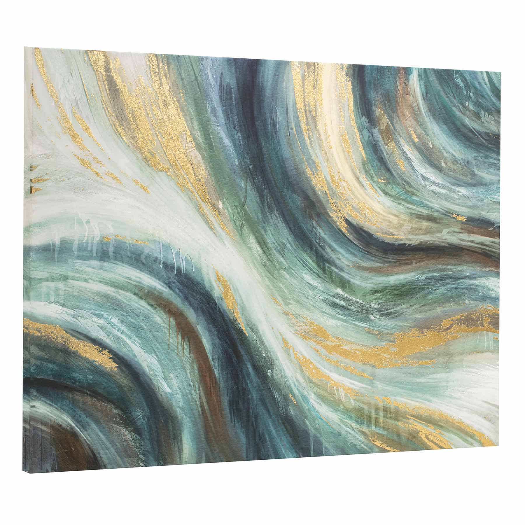 Blue & Green with Gold Swirl Embellished Abstract Canvas Wall Art, 40x30