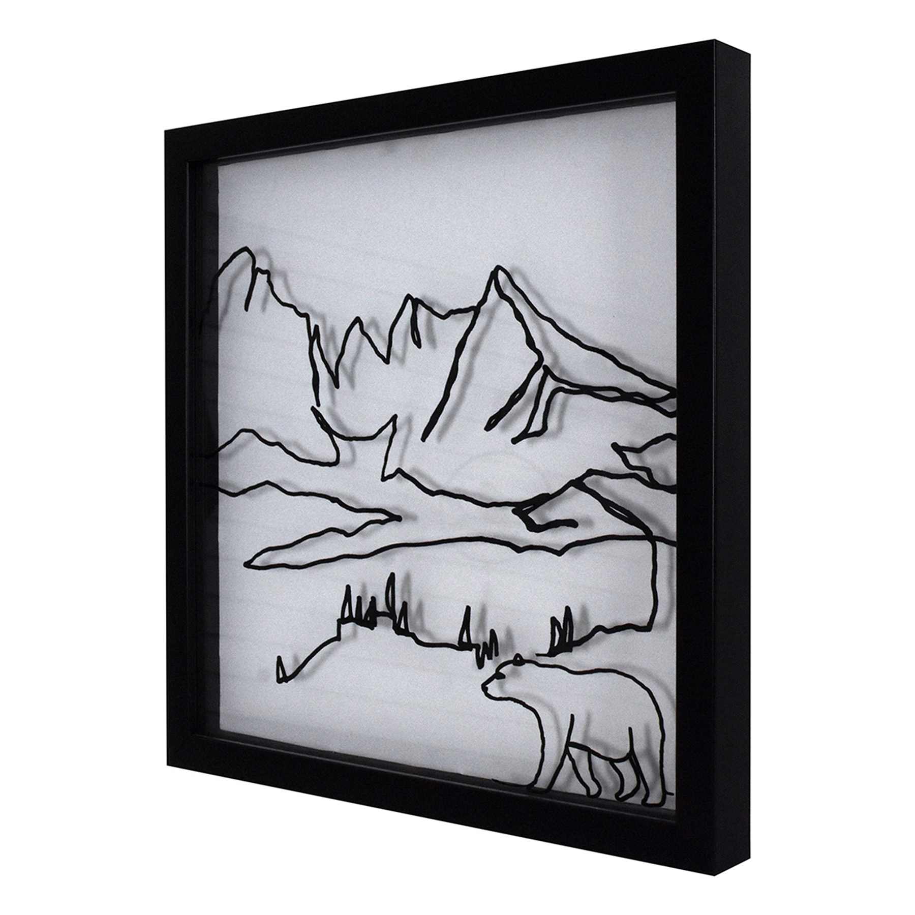 Lake & Lodge Glass Framed Line Drawing Print Wall Art, 13"