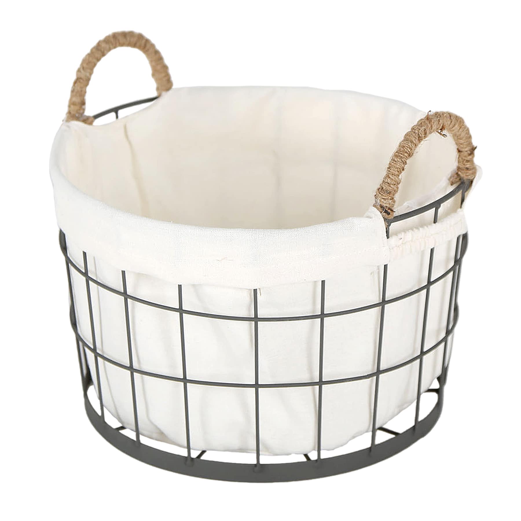 Lined Round Wire Storage Basket, Small