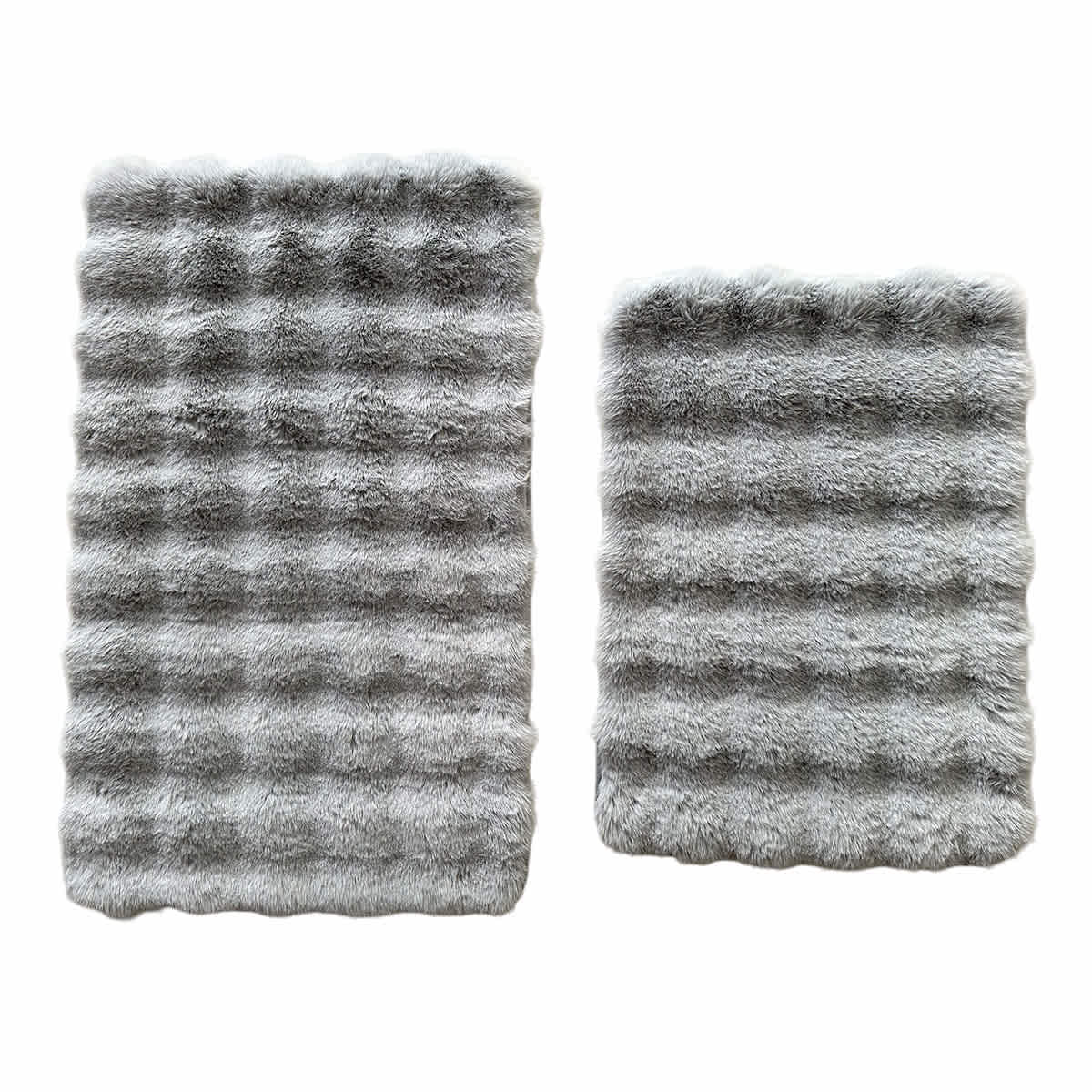 2-Piece Grey Bubble Faux Fur Rug Set