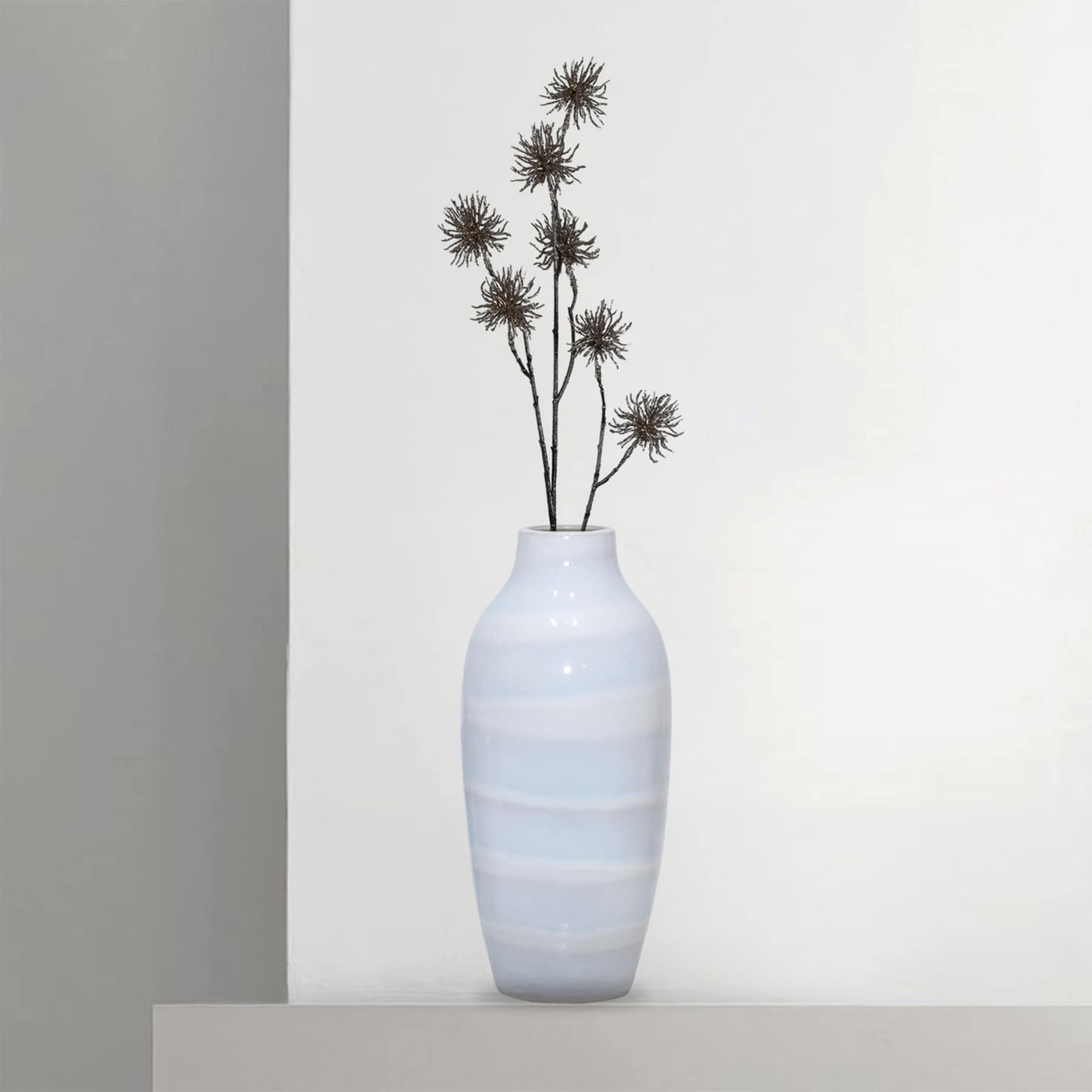 White & Light Blue Ceramic Vase, 18.5"