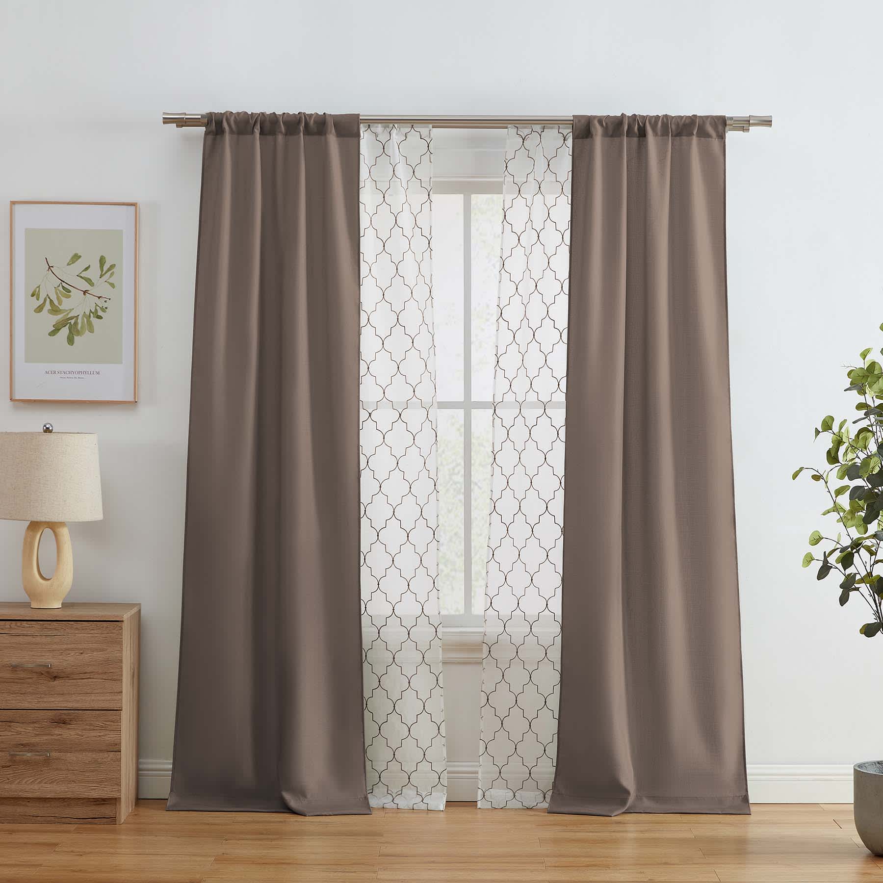 4-Pack Ryder & Northport Taupe Embroidered Light Filtering Curtain Panels, 84"